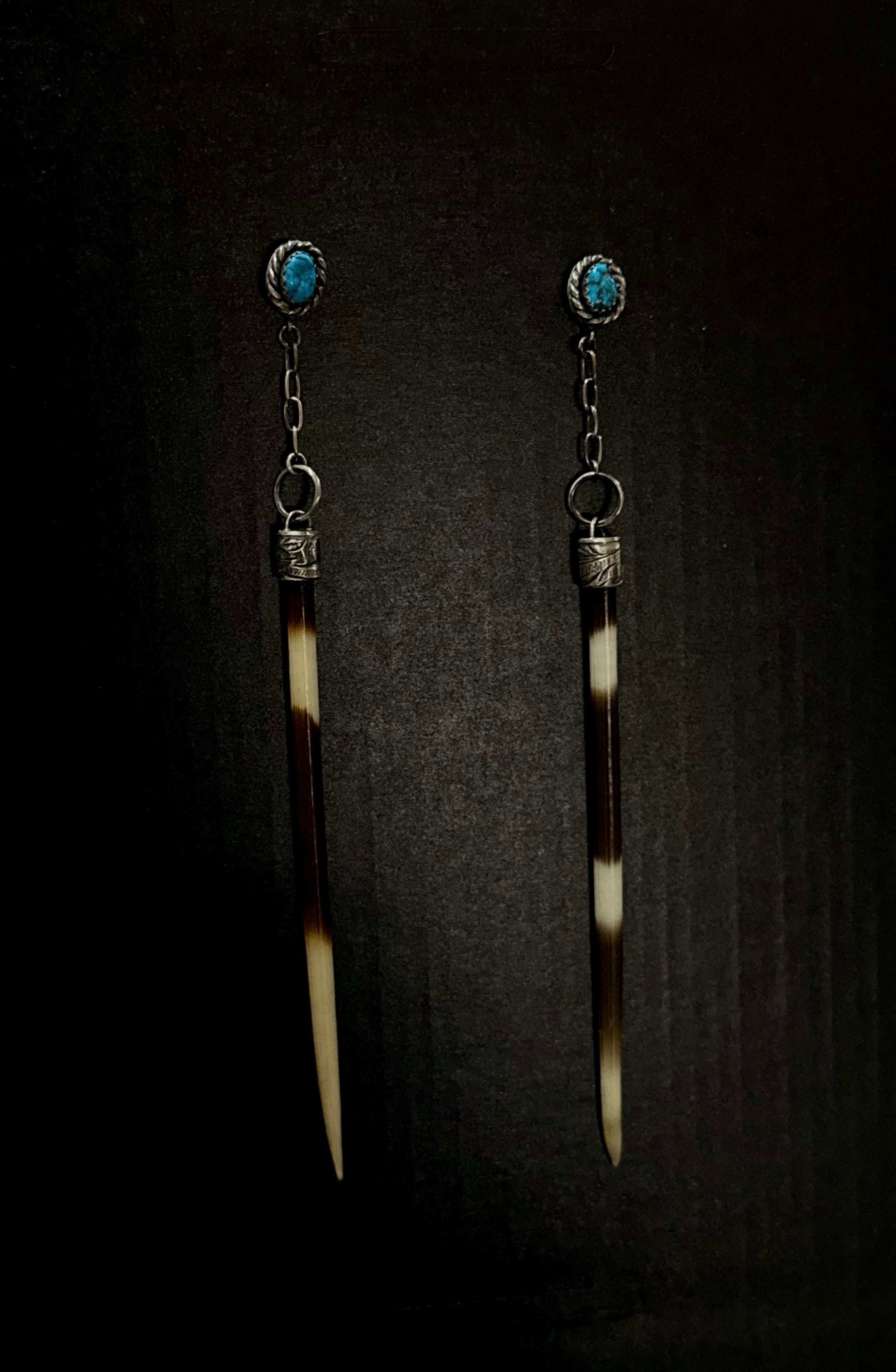 PORCUPINE AND OLD KINGMAN EARRING HAND MADE PIECE.