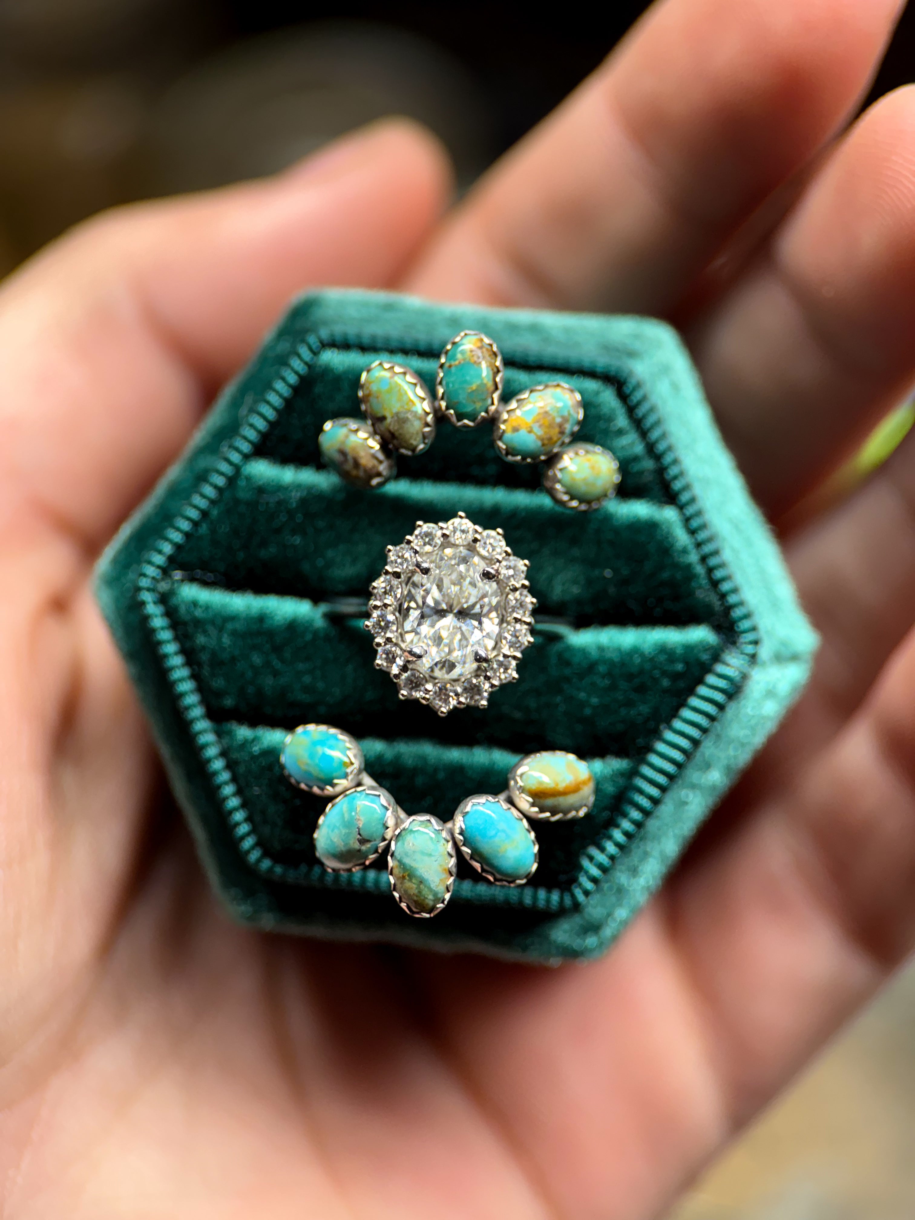 TURQUOISE 4 X 6 SILVER WEDDING BANDS.