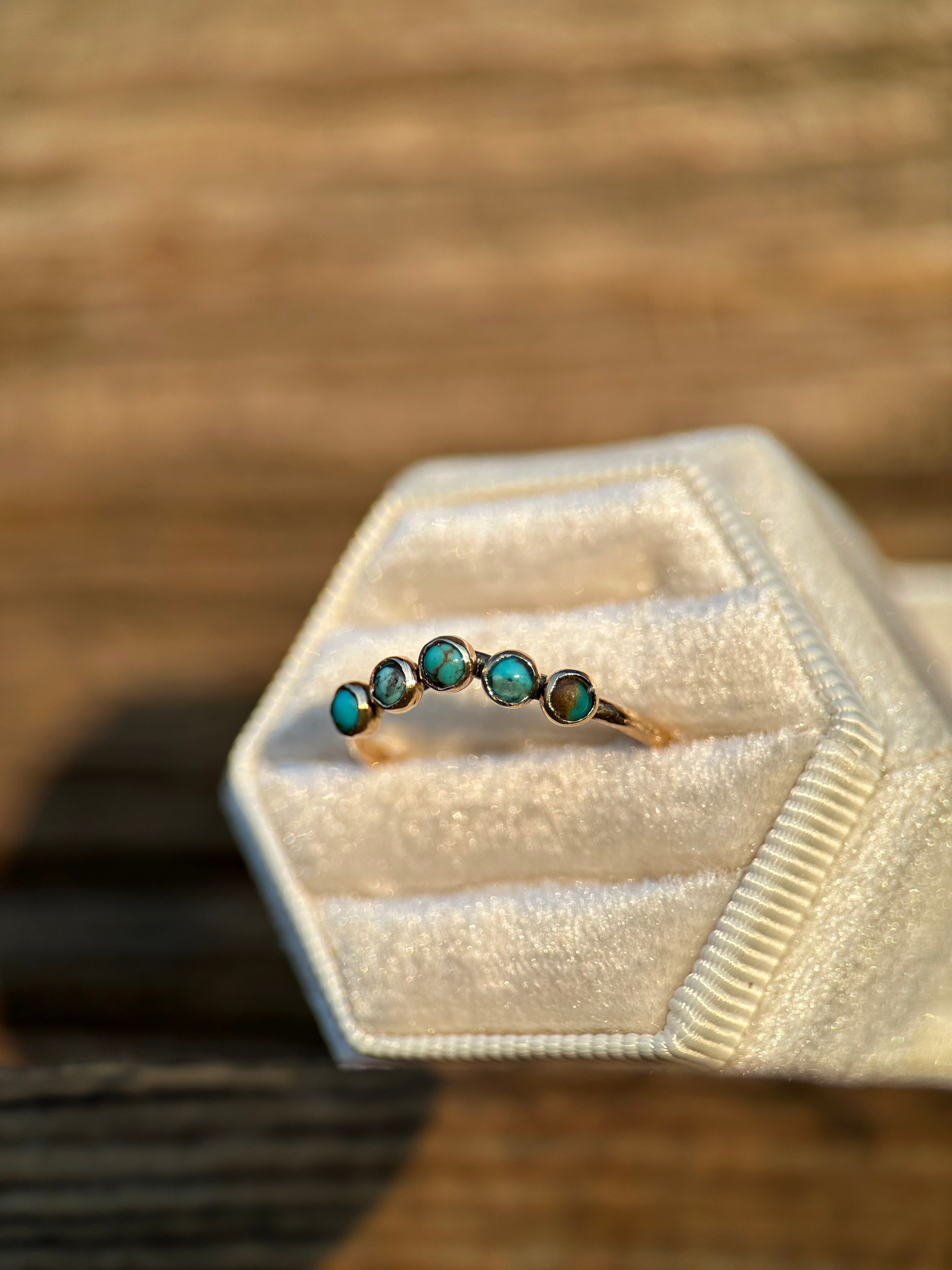 TURQUOISE 3MM GOLD WEDDING BANDS.