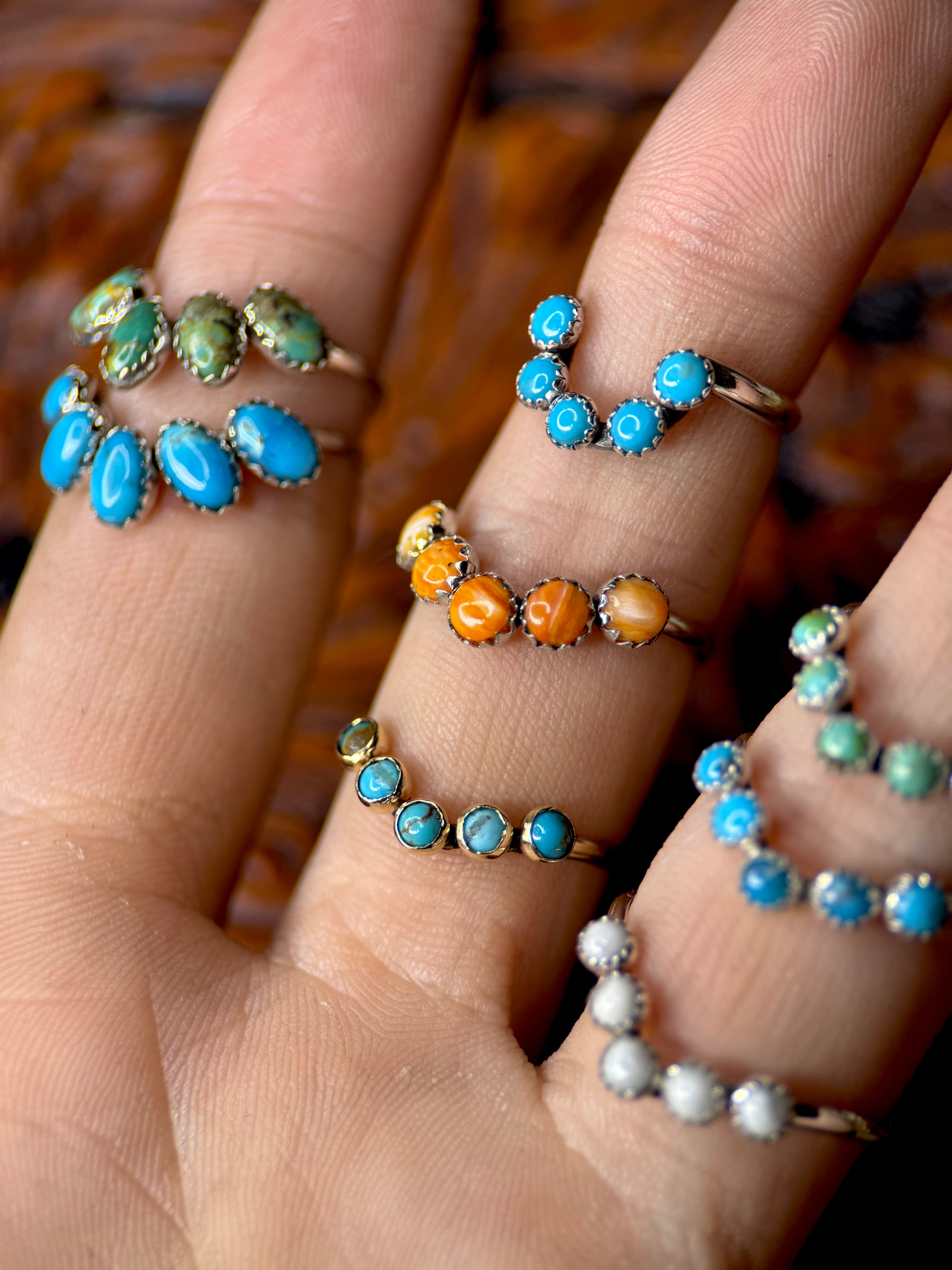 TURQUOISE 3MM SILVER WEDDING BANDS.