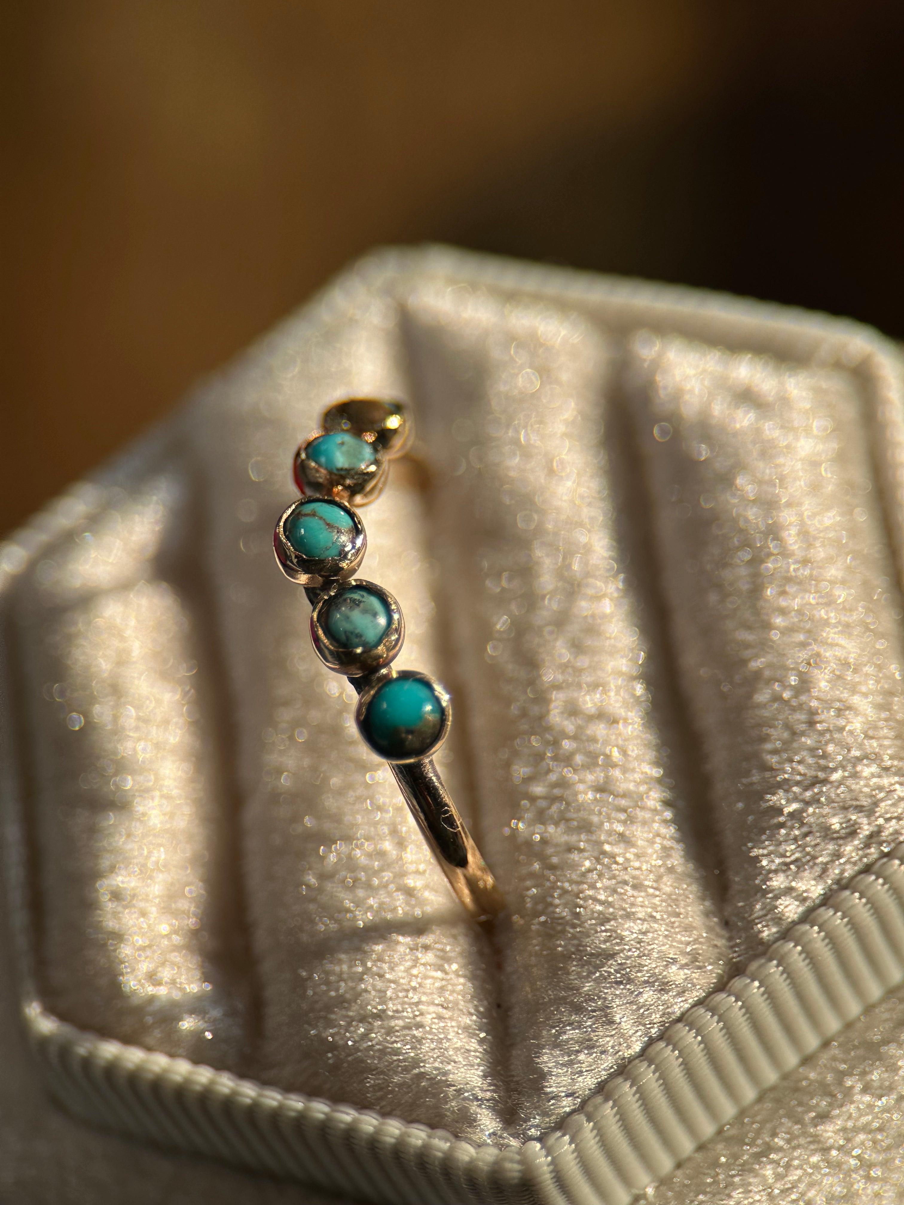 TURQUOISE 3MM GOLD WEDDING BANDS.