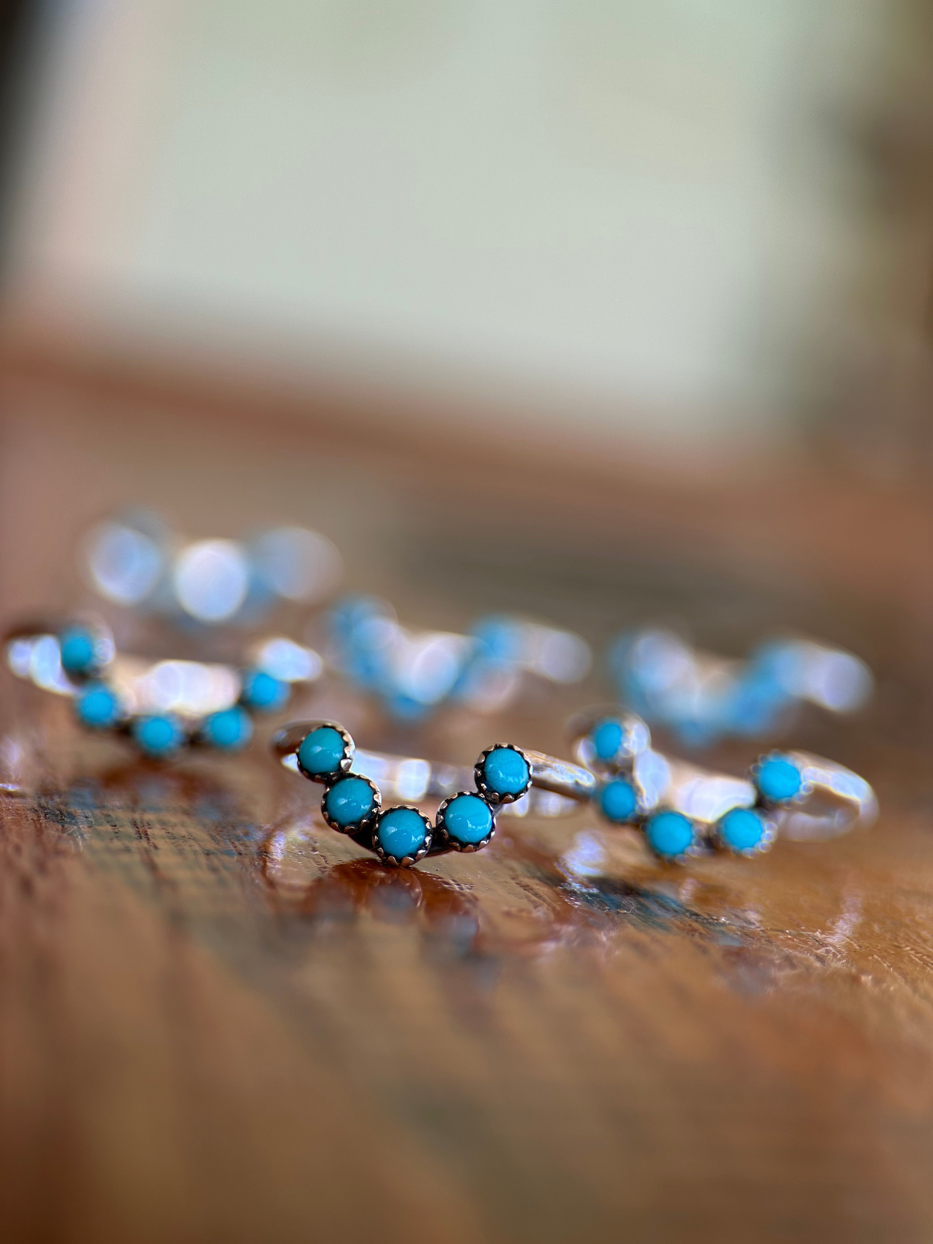 TURQUOISE 3MM ARCH SILVER WEDDING BANDS.