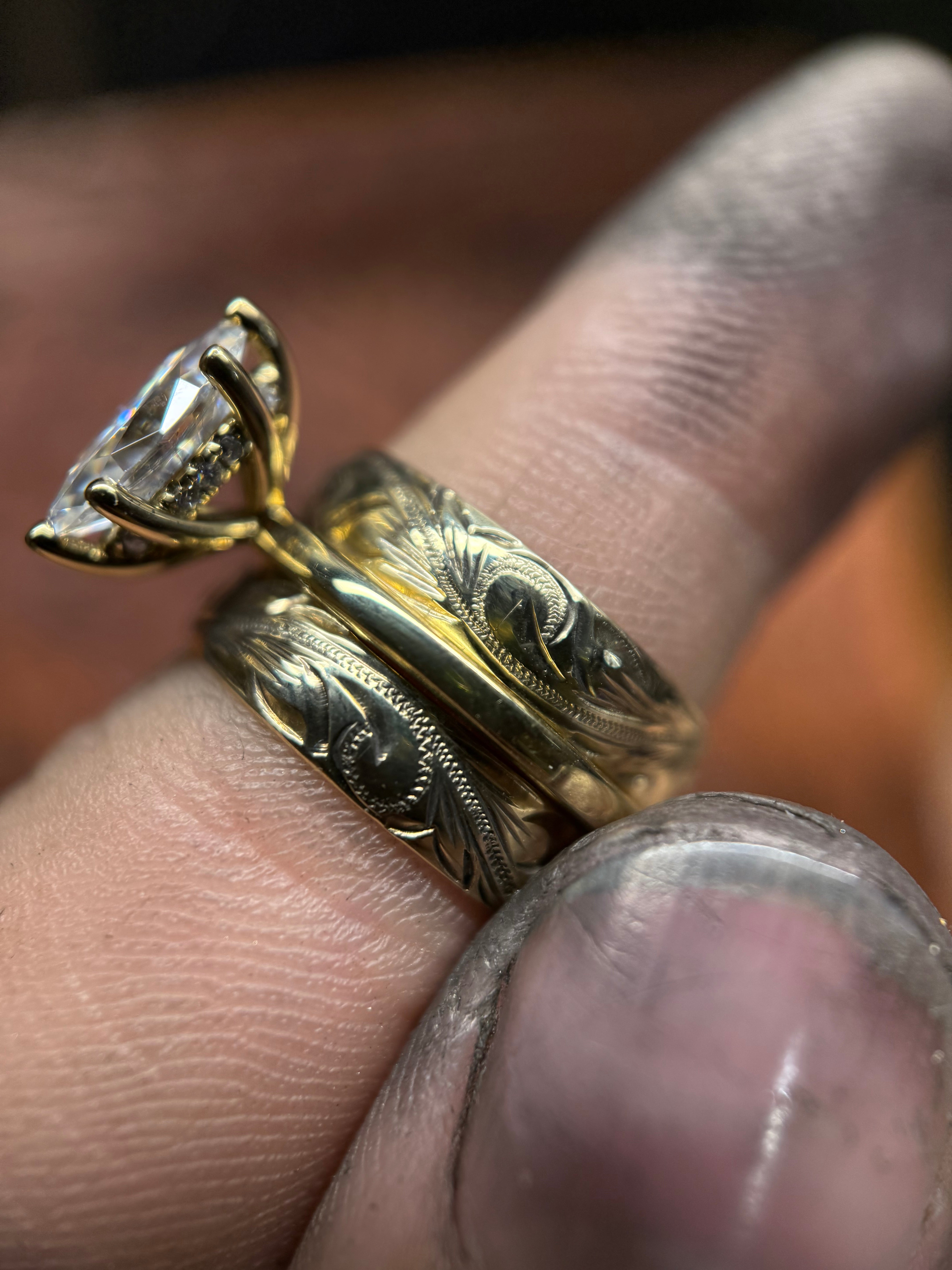 MARQUEE MOISSANITE 14k YELLOW GOLD SET.