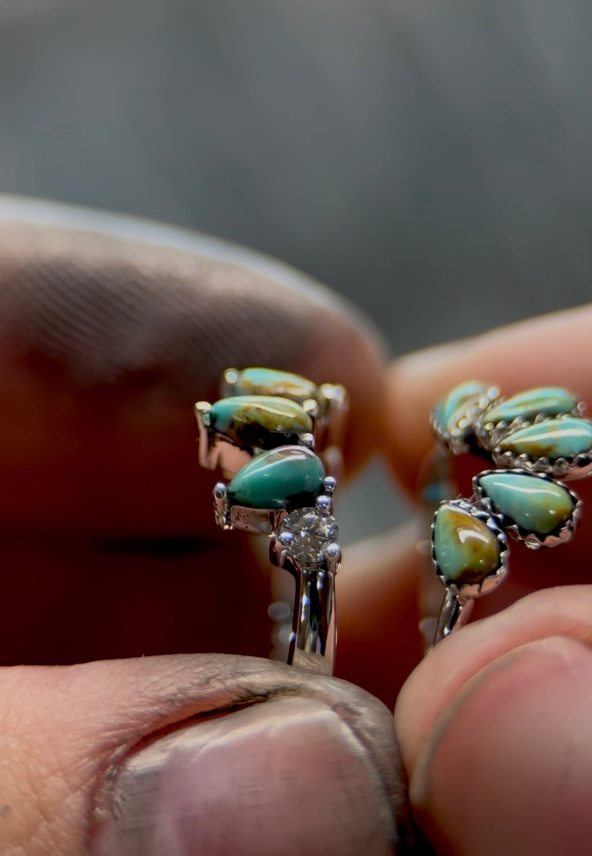 TURQUOISE & DIAMOND 2X3MM SILVER WEDDING BANDS.