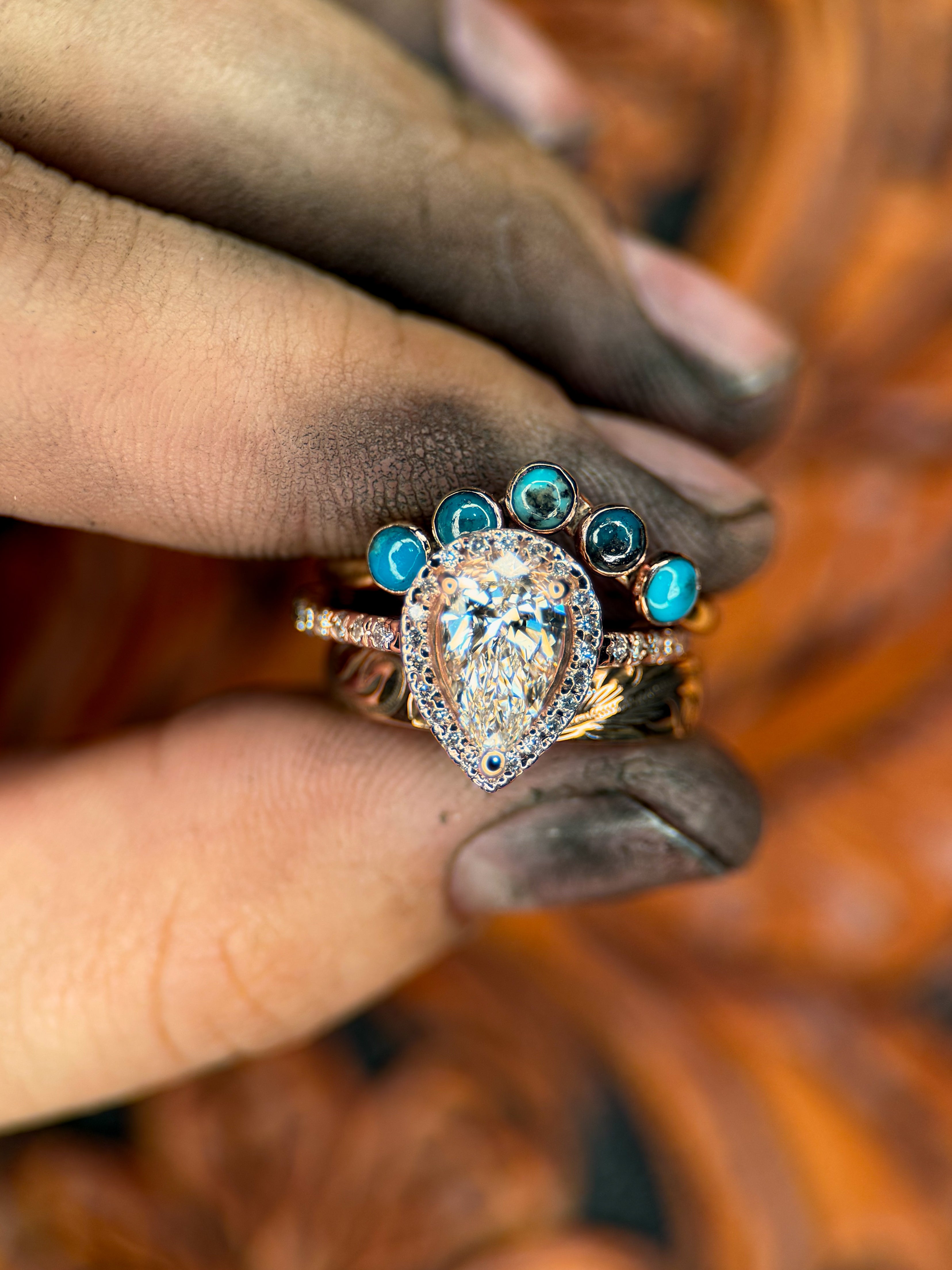 DIAMOND PEAR HALO 14k ROSE GOLD SET.