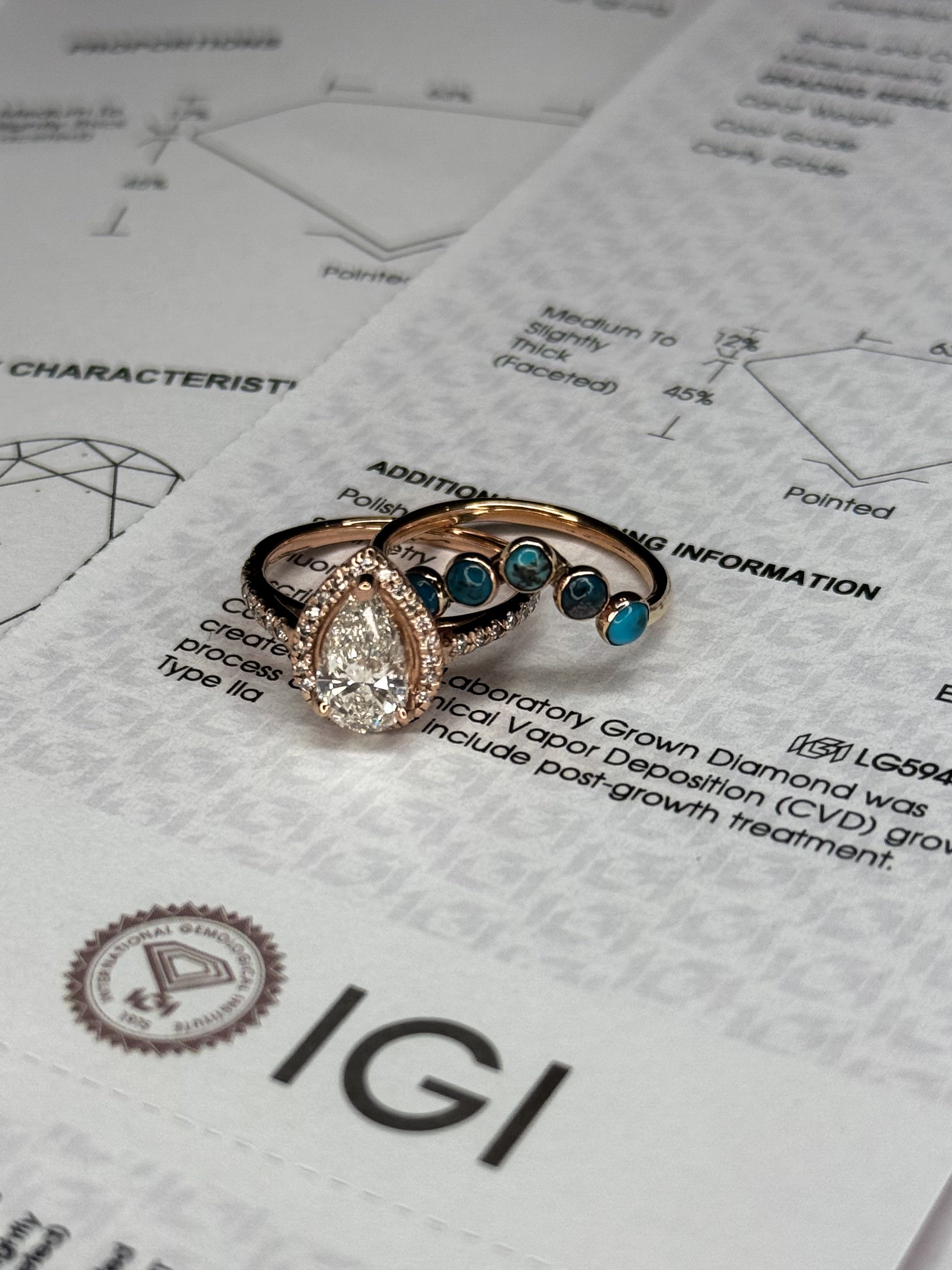 DIAMOND PEAR HALO 14k ROSE GOLD SET.