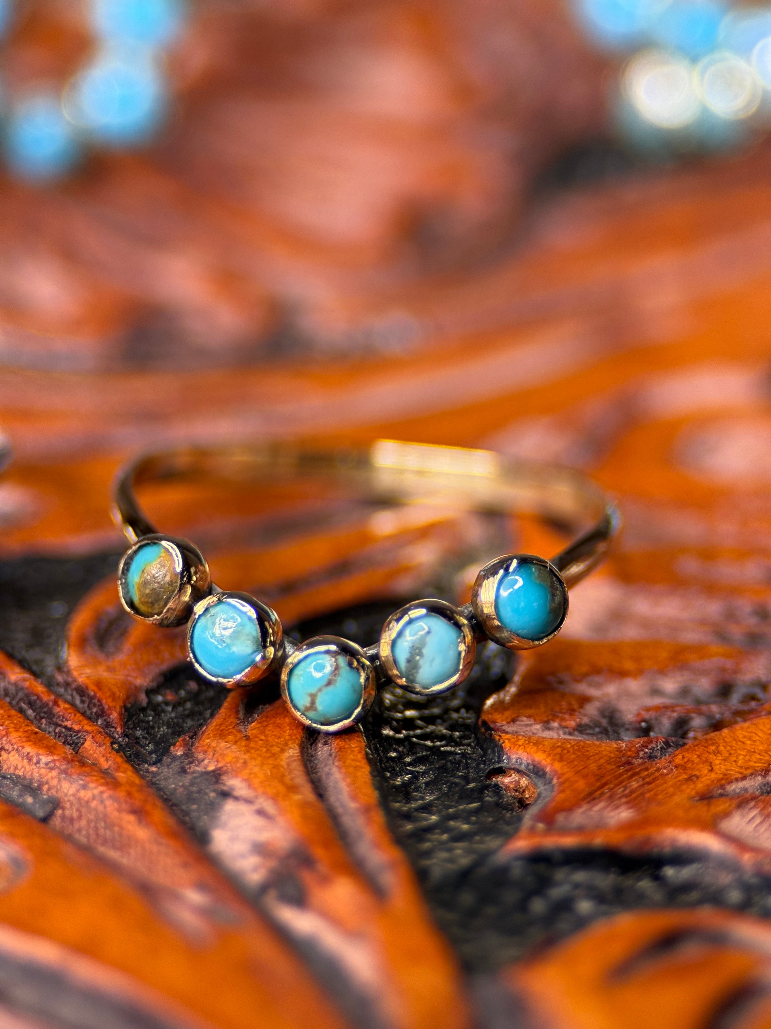 TURQUOISE 3MM GOLD WEDDING BANDS.