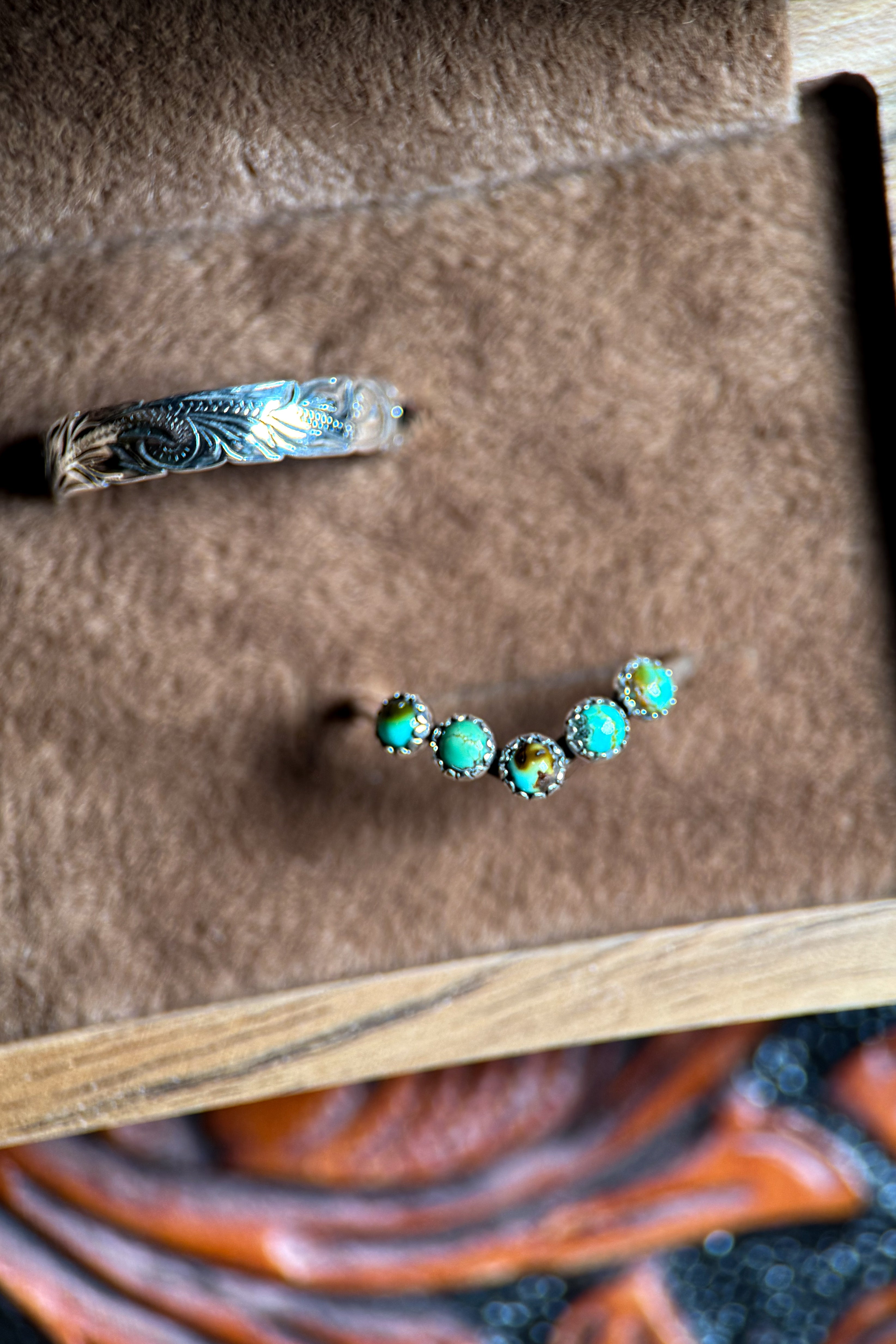 Handmade Green Kingman Custom wedding band.