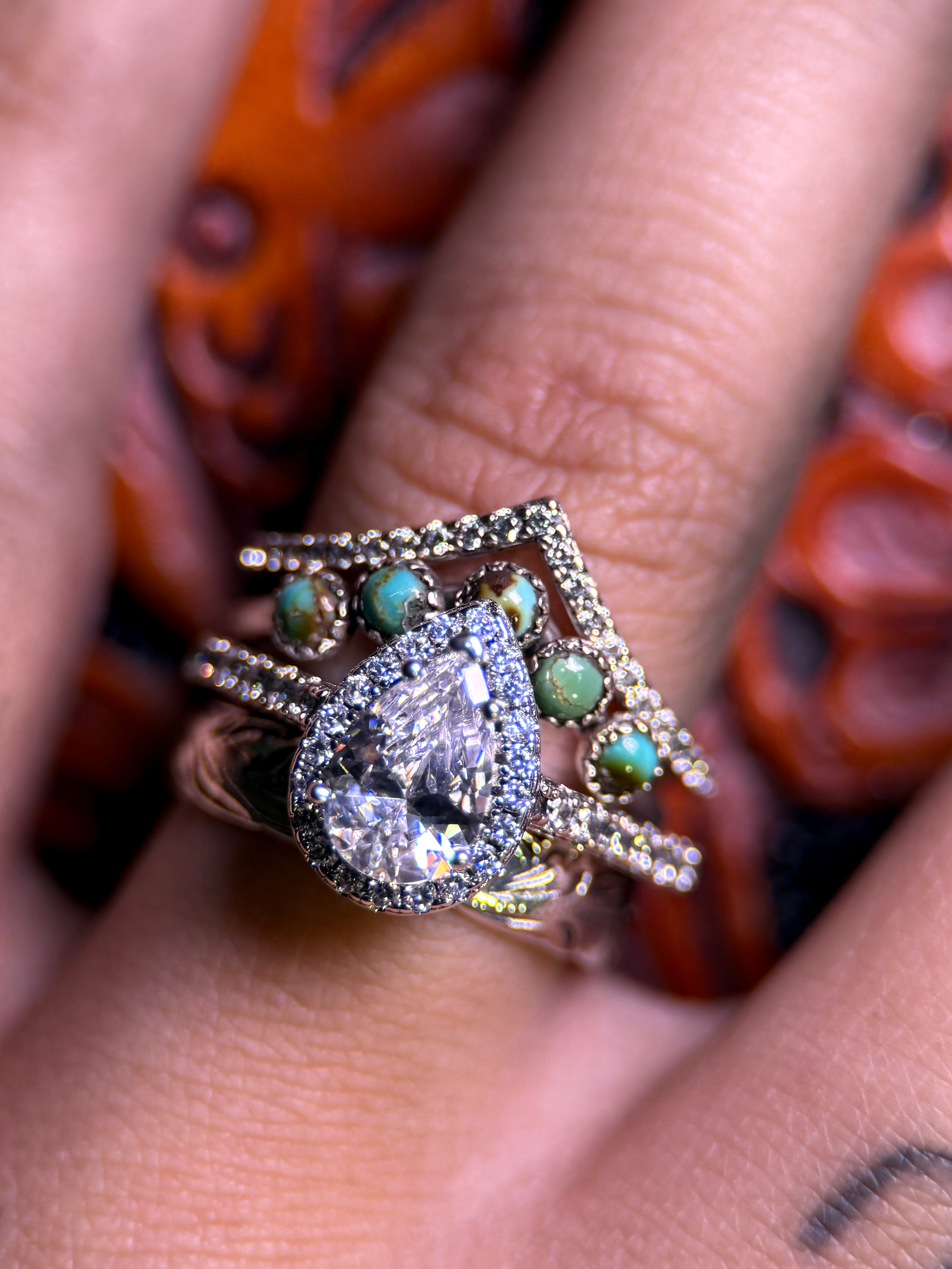 TURQUOISE 3MM SILVER WEDDING BANDS.