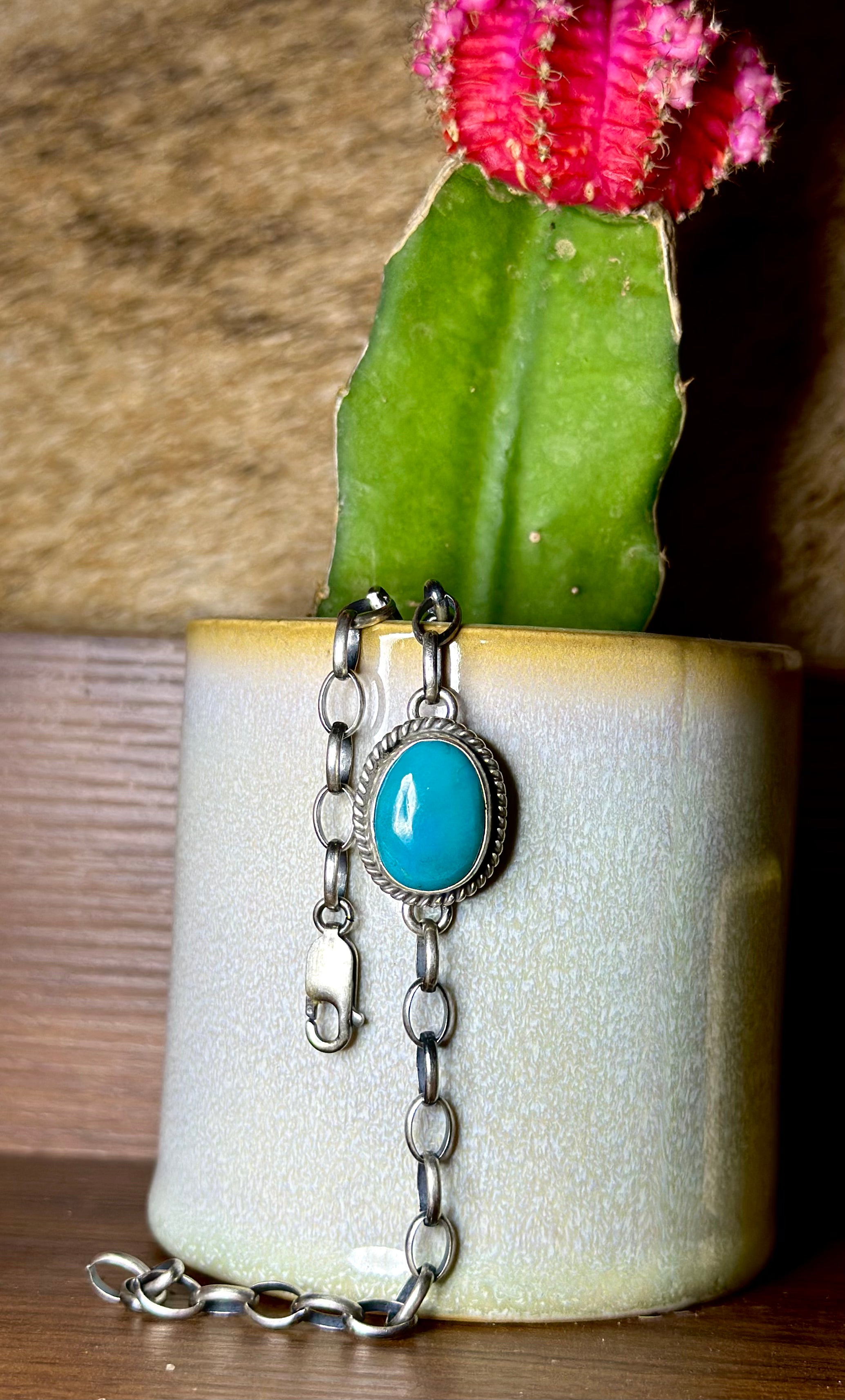 Turquoise & Silver Link Bracelet.