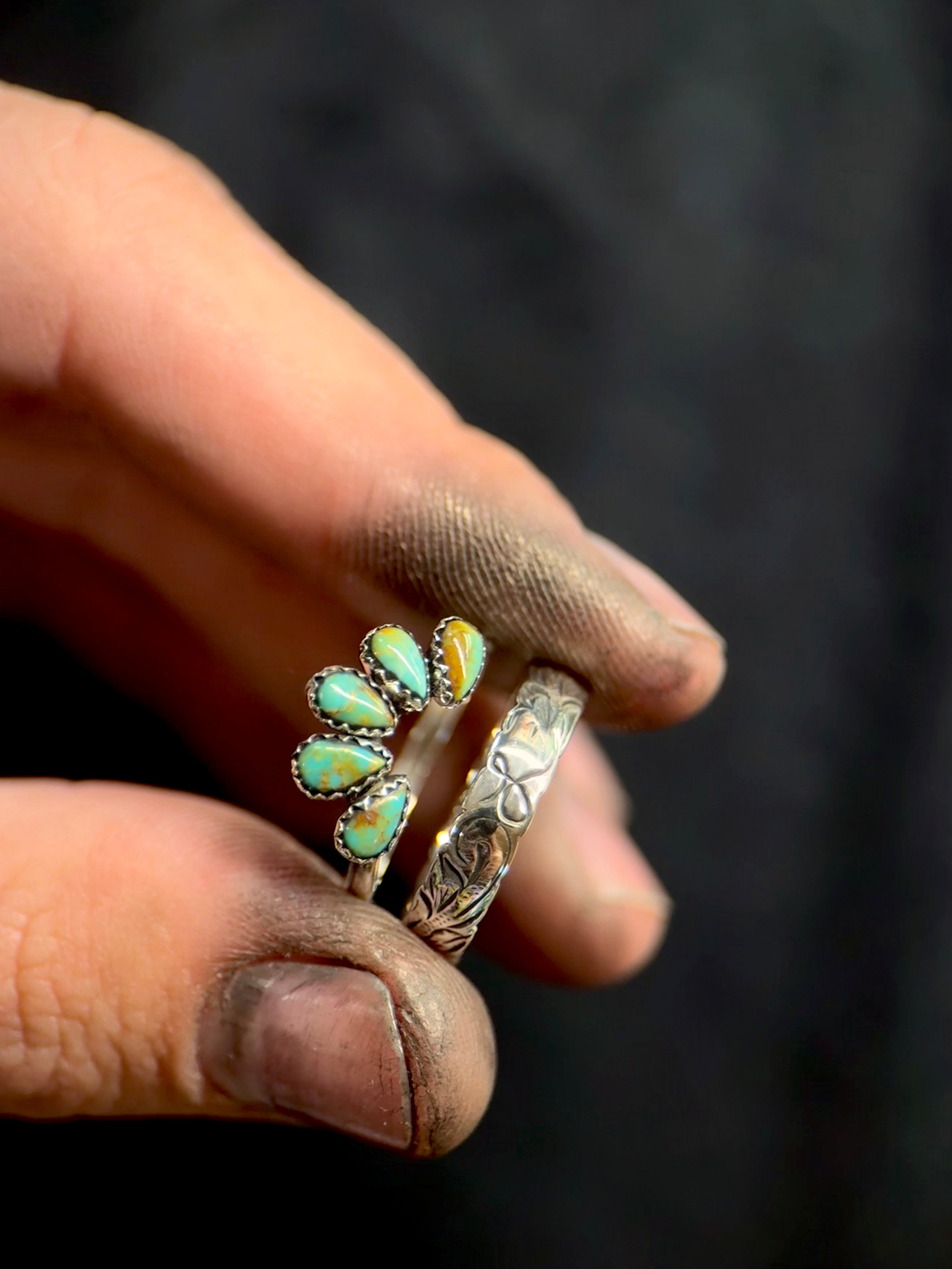 TURQUOISE 2X3MM SILVER WEDDING BANDS.