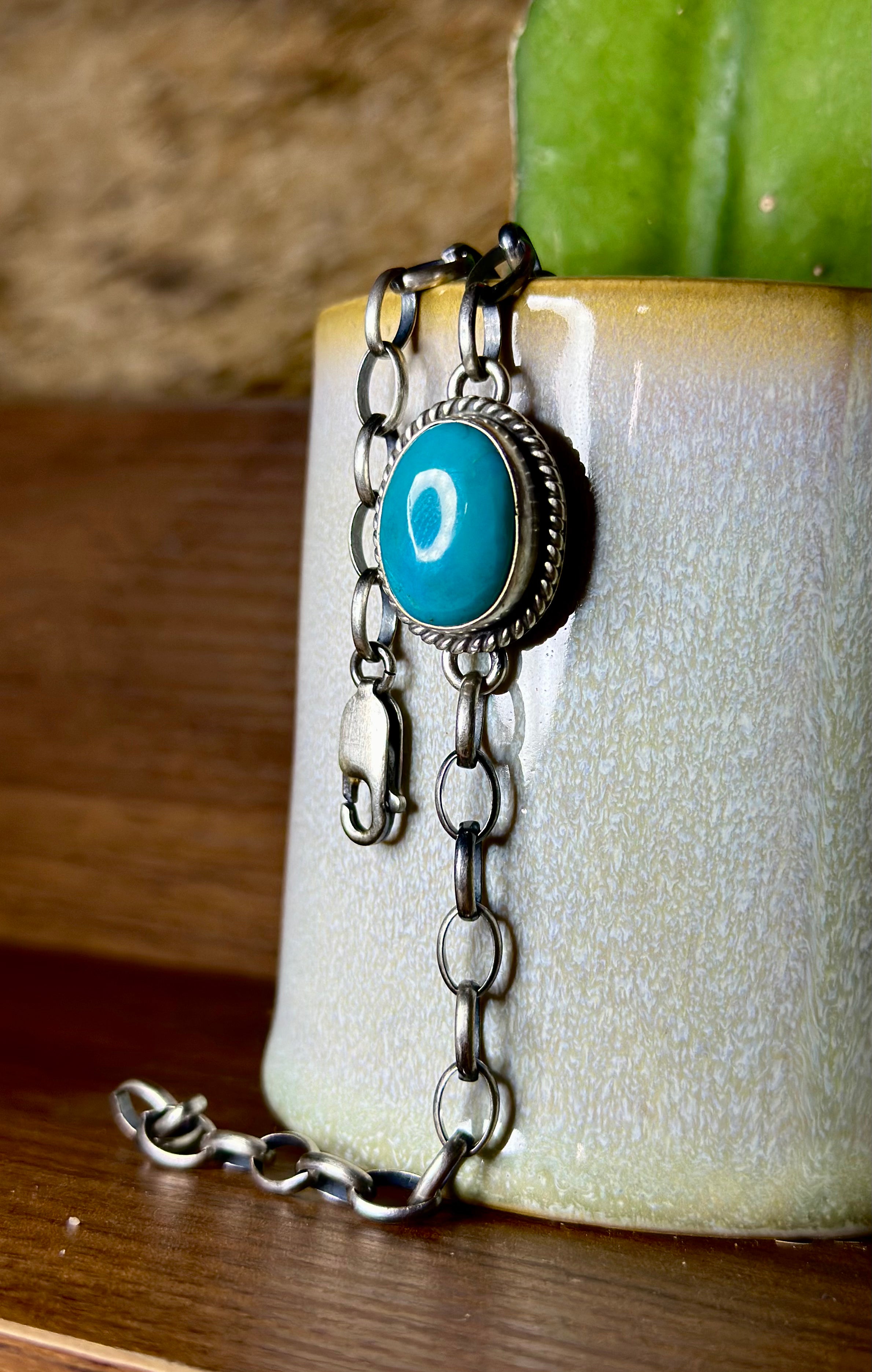 Turquoise & Silver Link Bracelet.