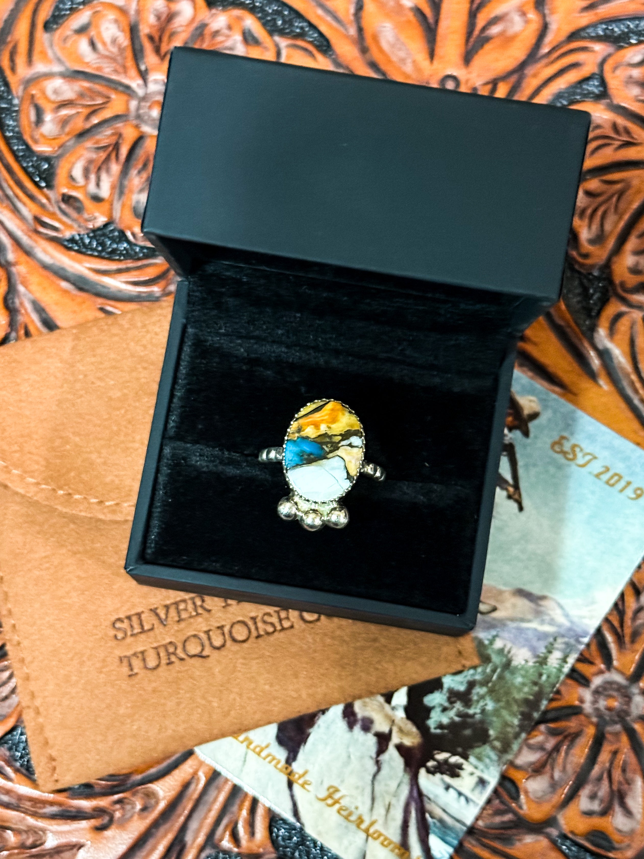 Spiny Oyster & Turquoise Mojave Ring.