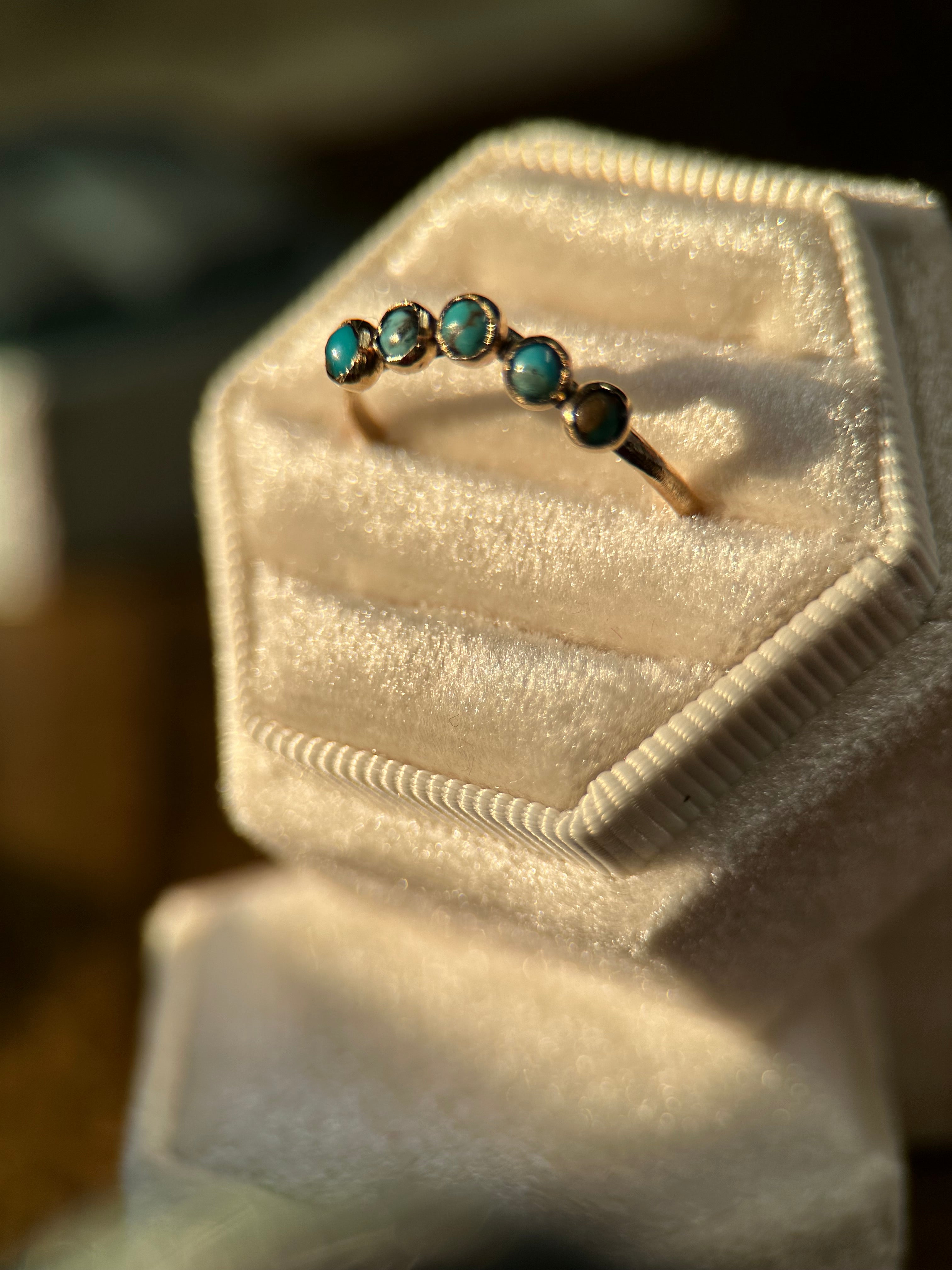 TURQUOISE 3MM GOLD WEDDING BANDS.