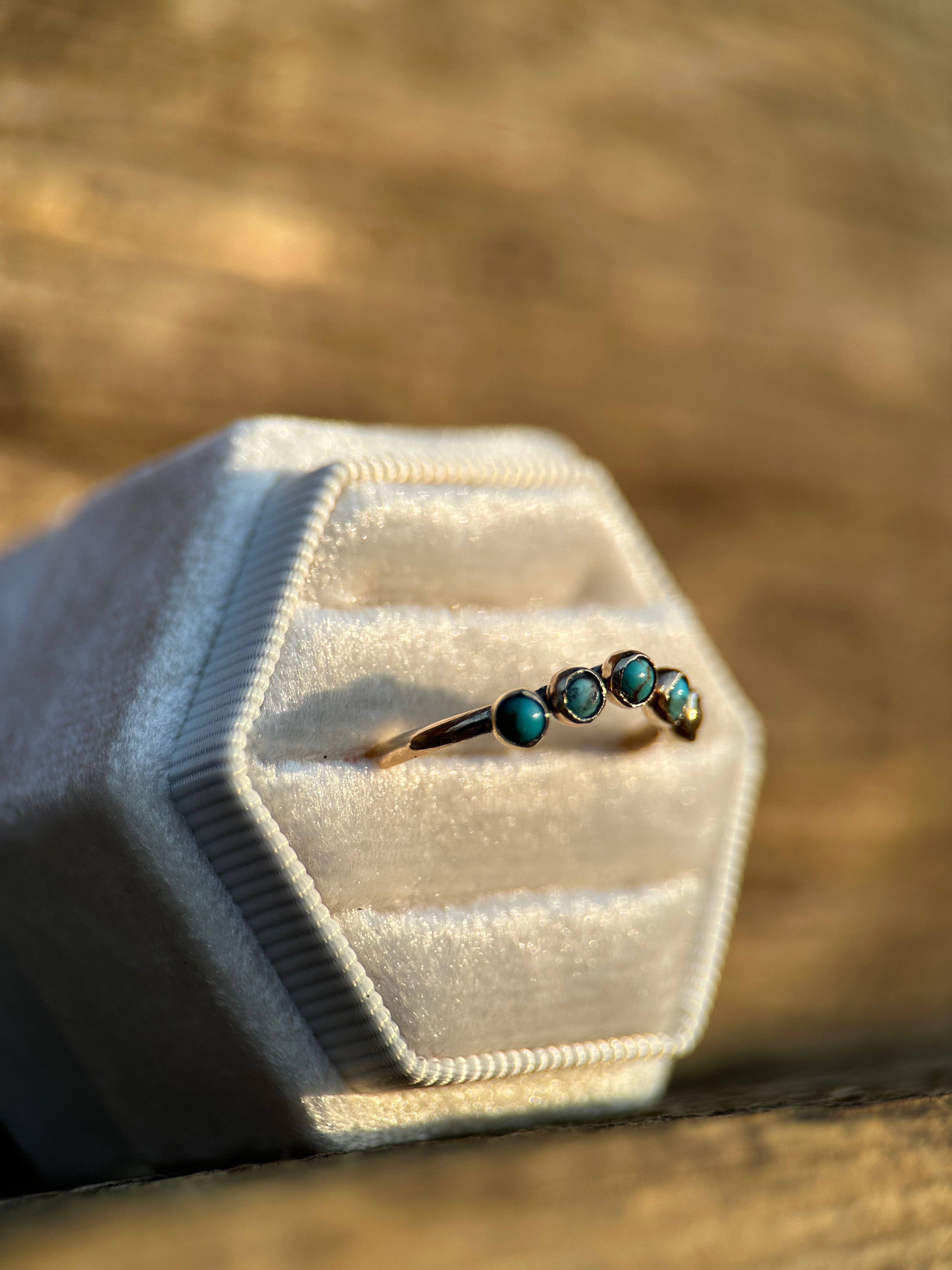 14k Yellow Gold & Kingman Turquoise Custom Wedding Band.