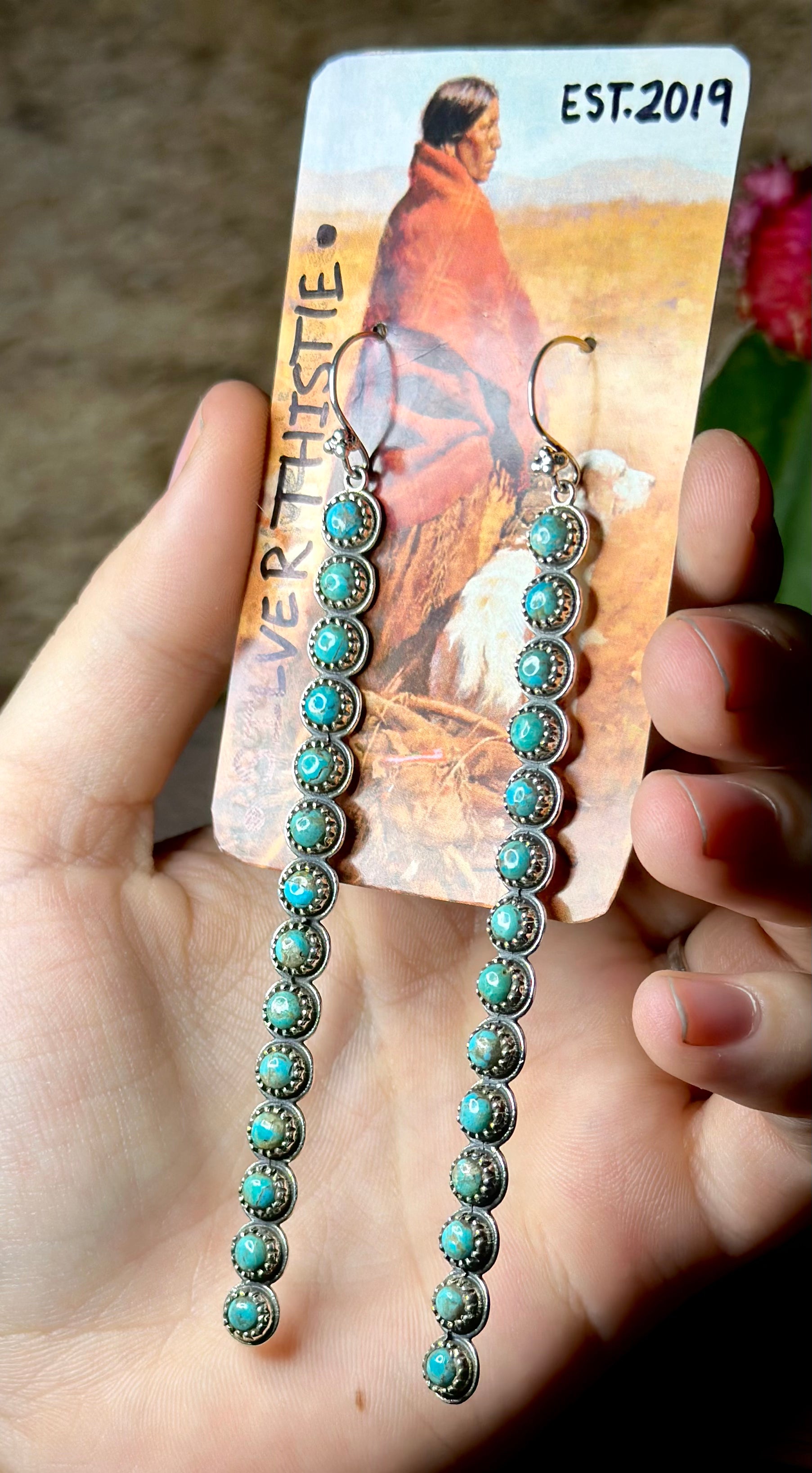 Natural Royston Turquoise Dangle Earrings.