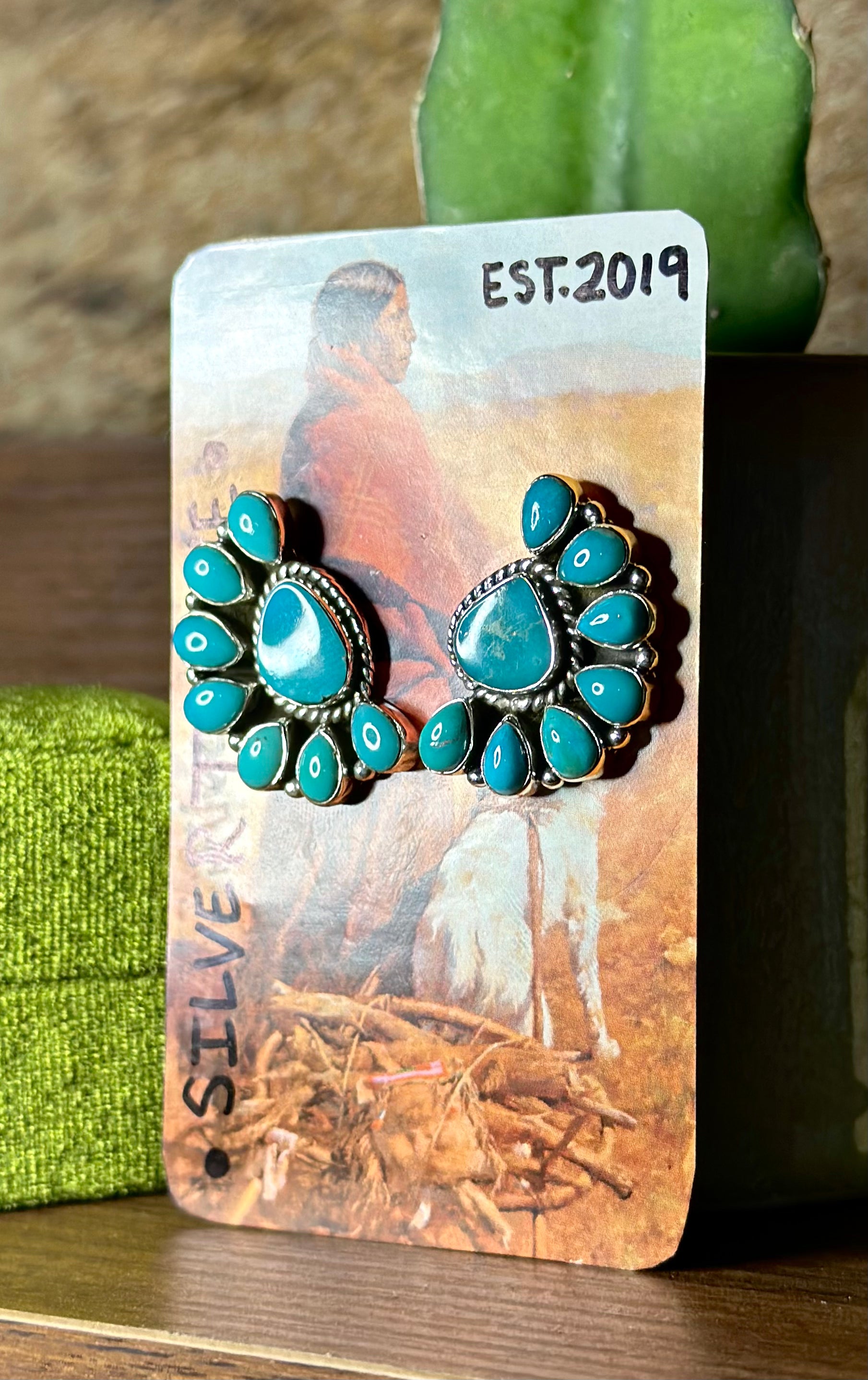 Turquoise & Sterling Silver Cluster Earrings.