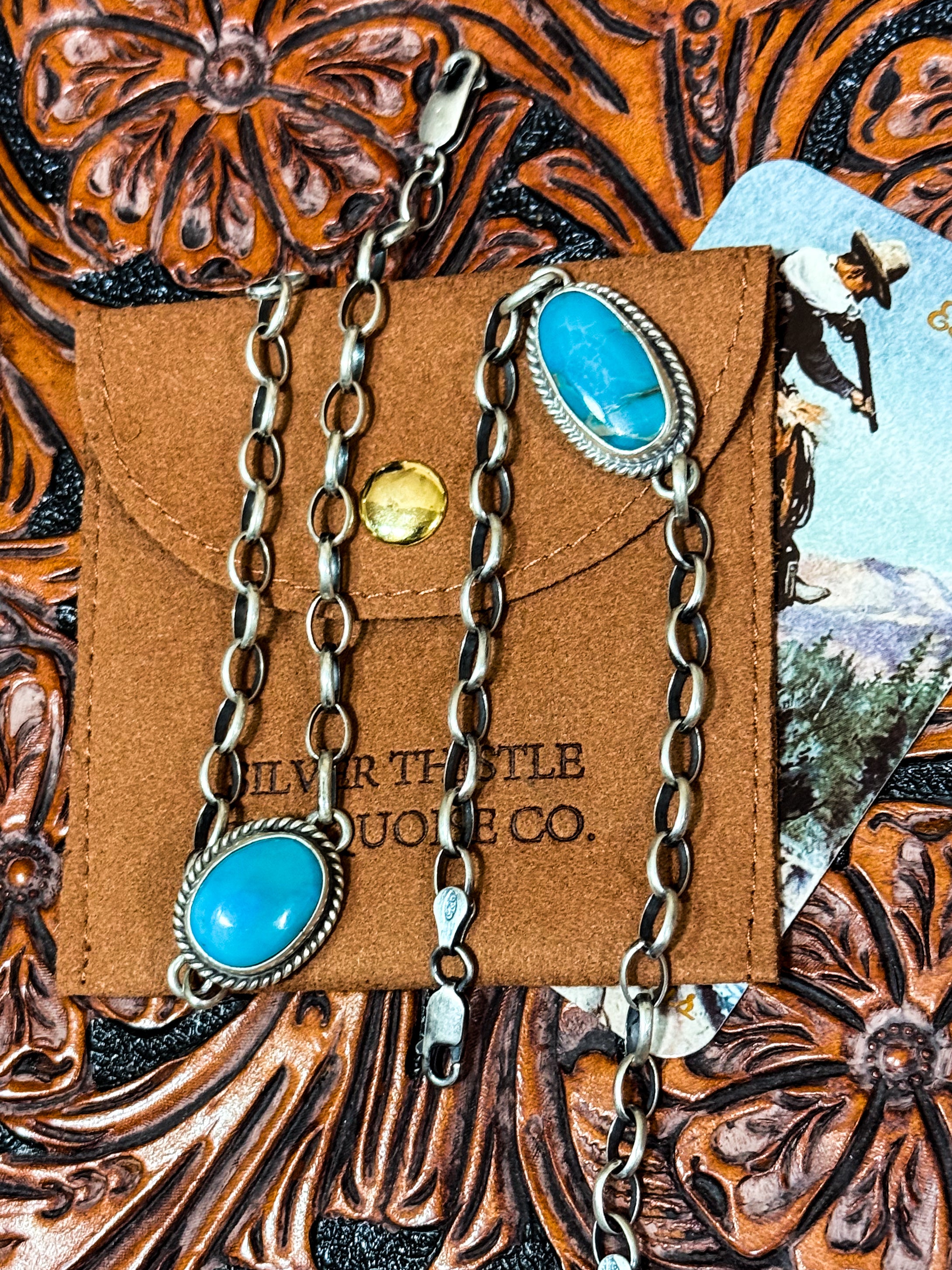 Turquoise & Silver Link Bracelet.