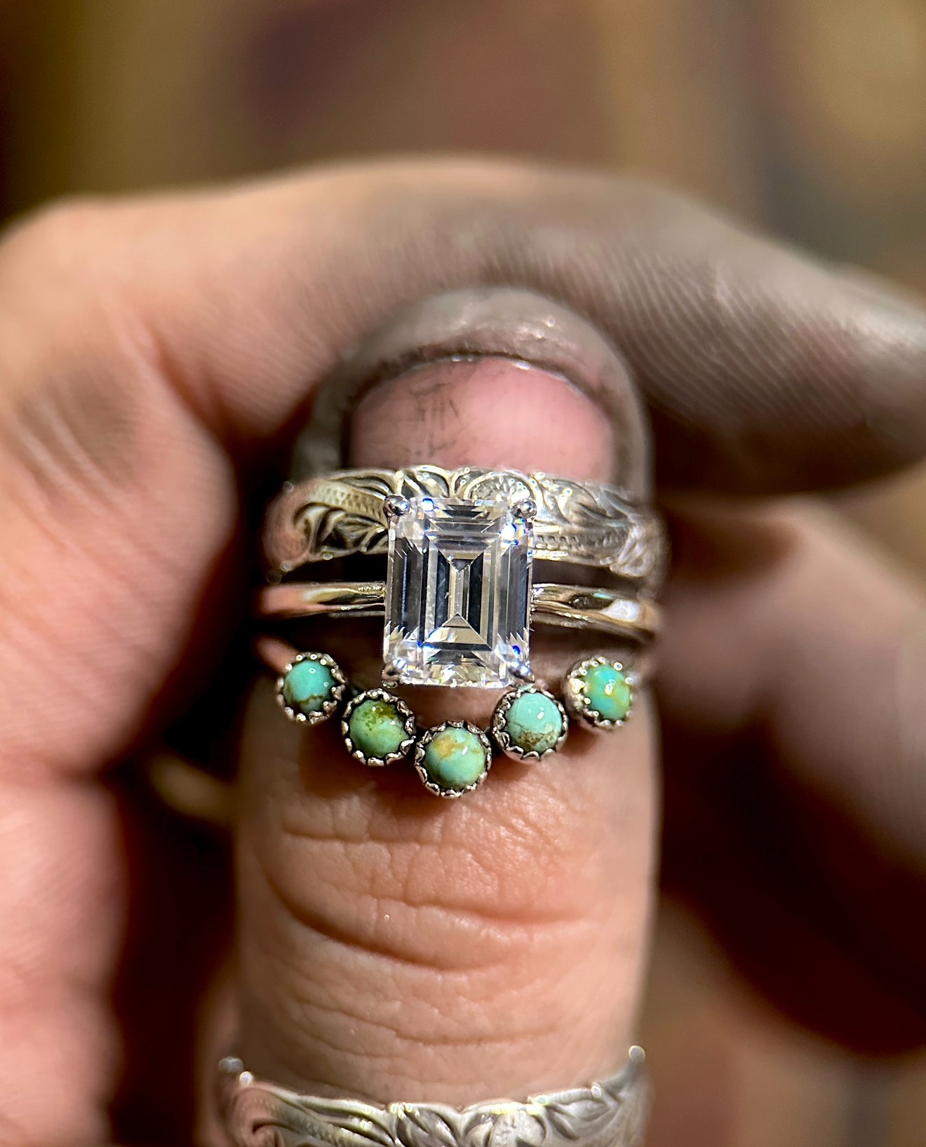 ORIGINAL EMERALD SOLITAIRE SET.