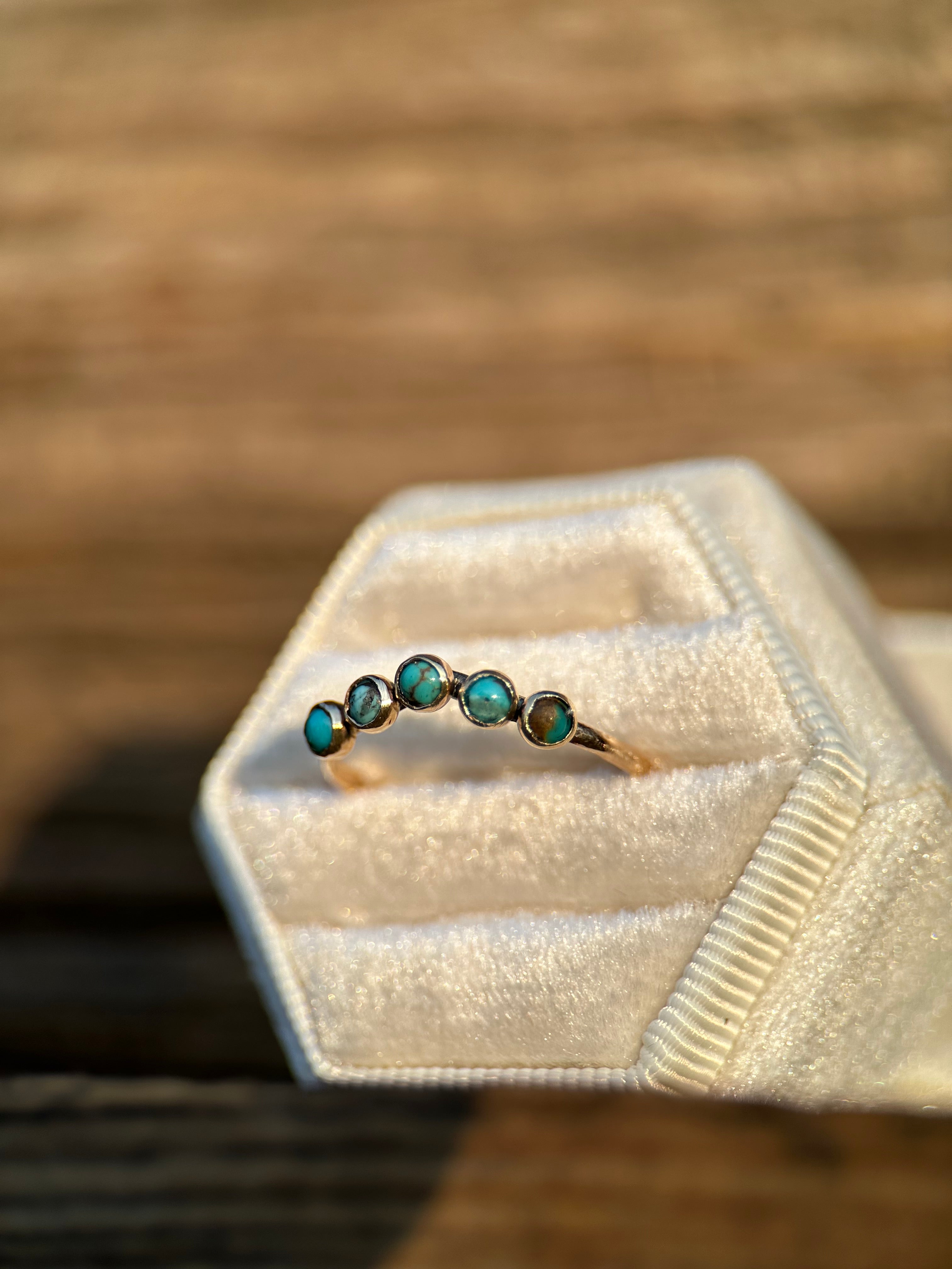 14K Yellow Gold & Kingman Turquoise Custom Wedding Band.