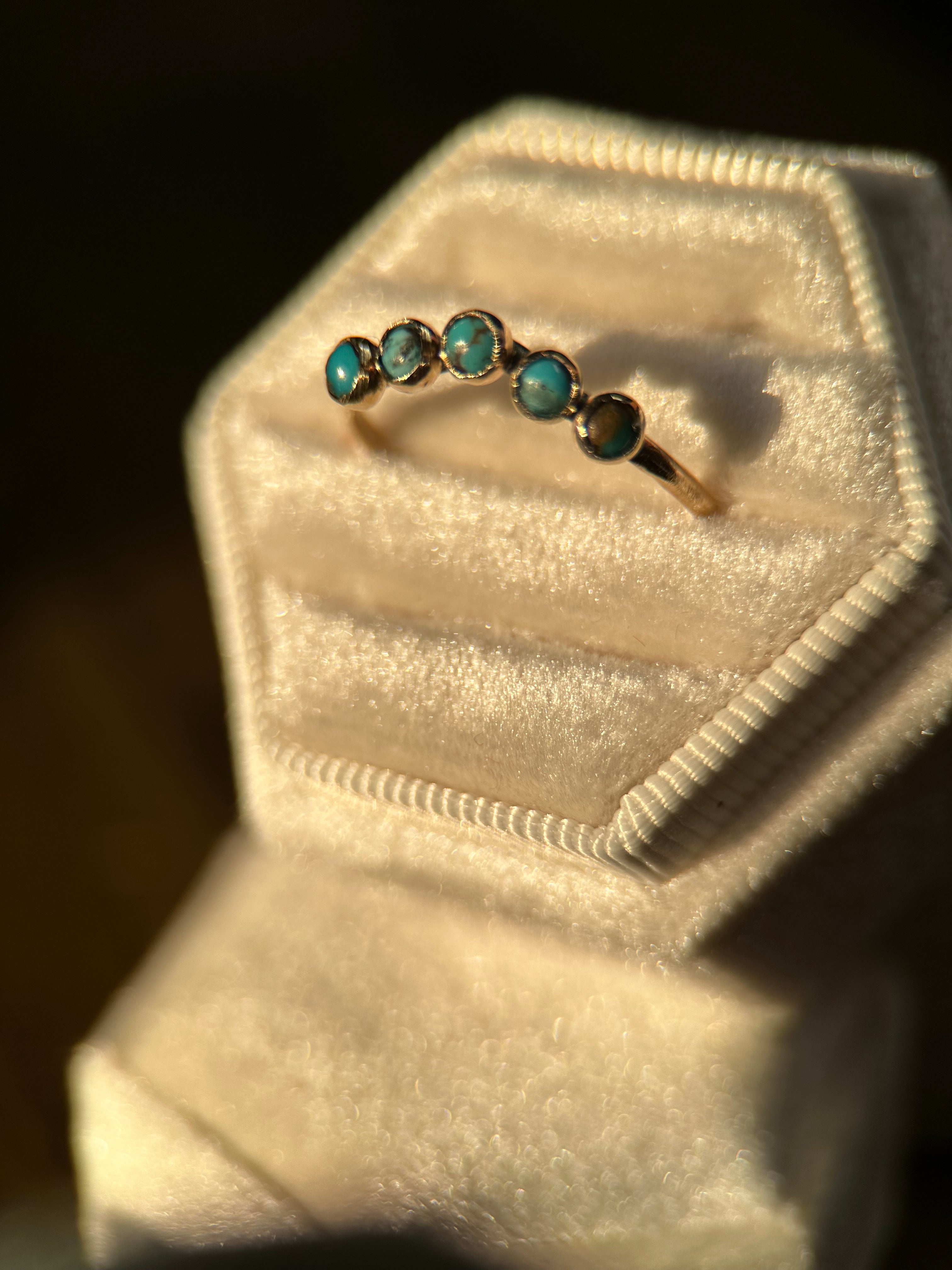 14k Yellow Gold & Kingman Turquoise Custom Wedding Band.