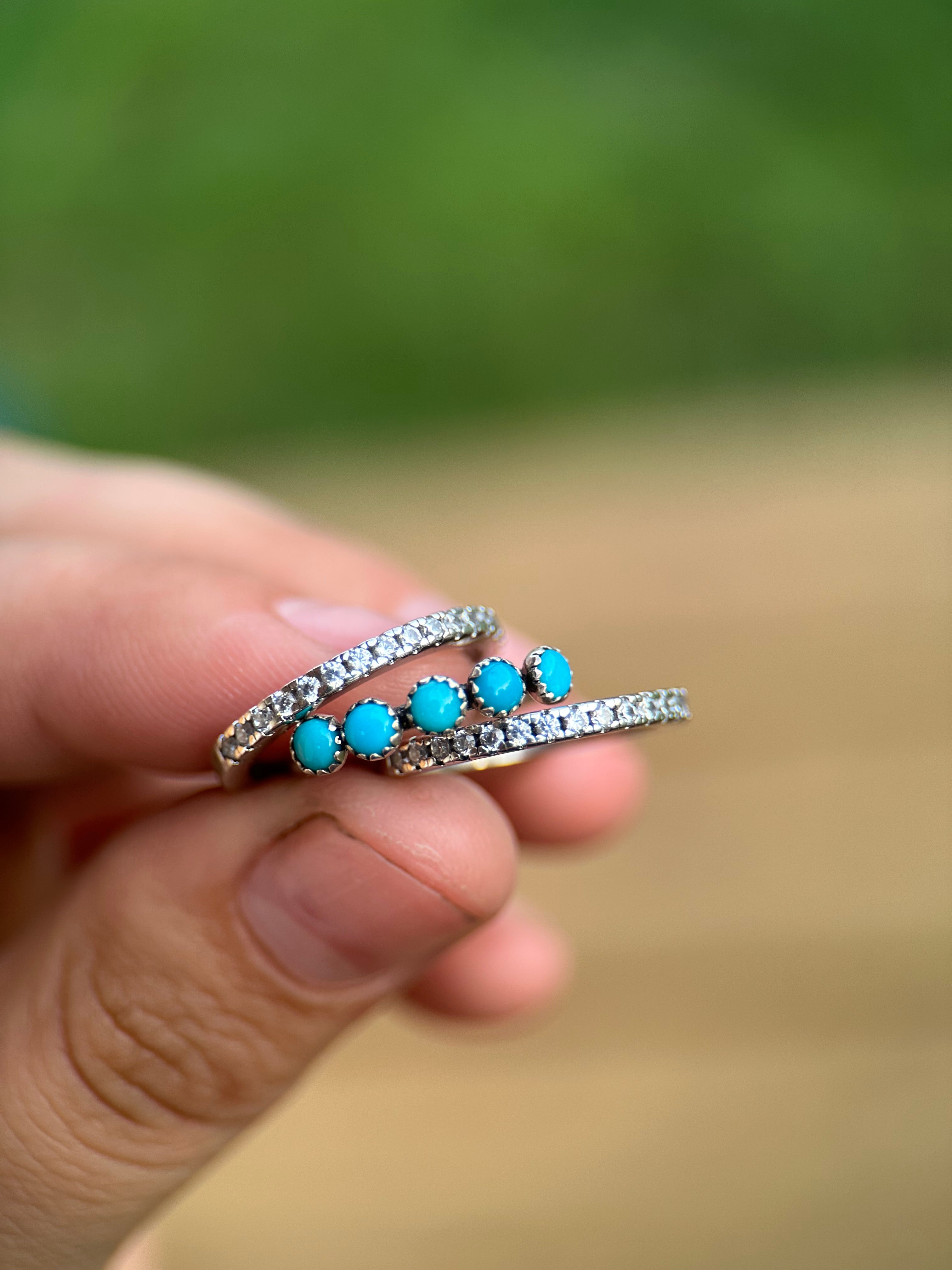 TURQUOISE 3MM STRAIGHT SILVER WEDDING BANDS.