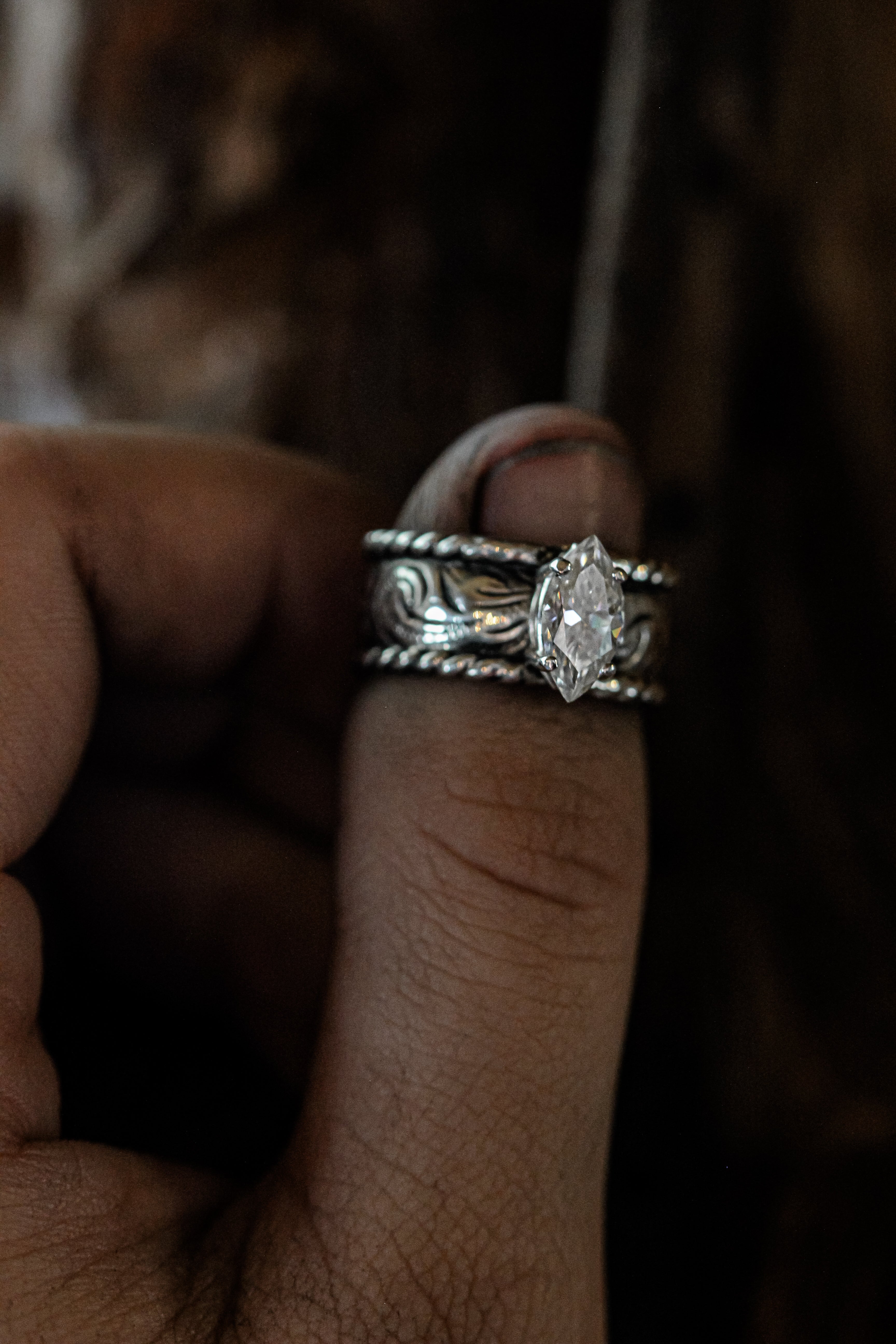 Fully Engraved Marquee Custom Engagement Ring.