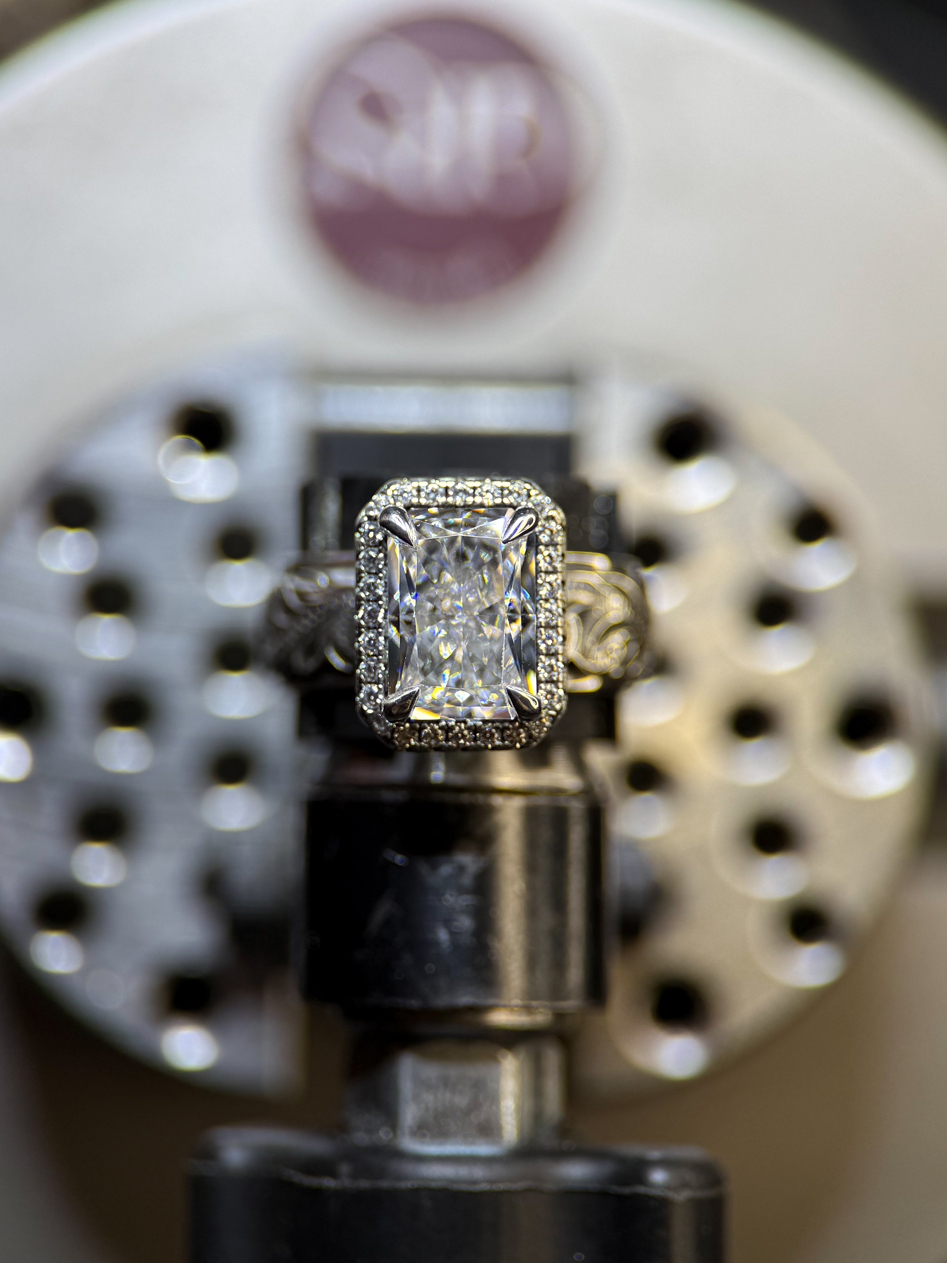 OVERLAY RADIANT CUT ENGAGEMENT RING.
