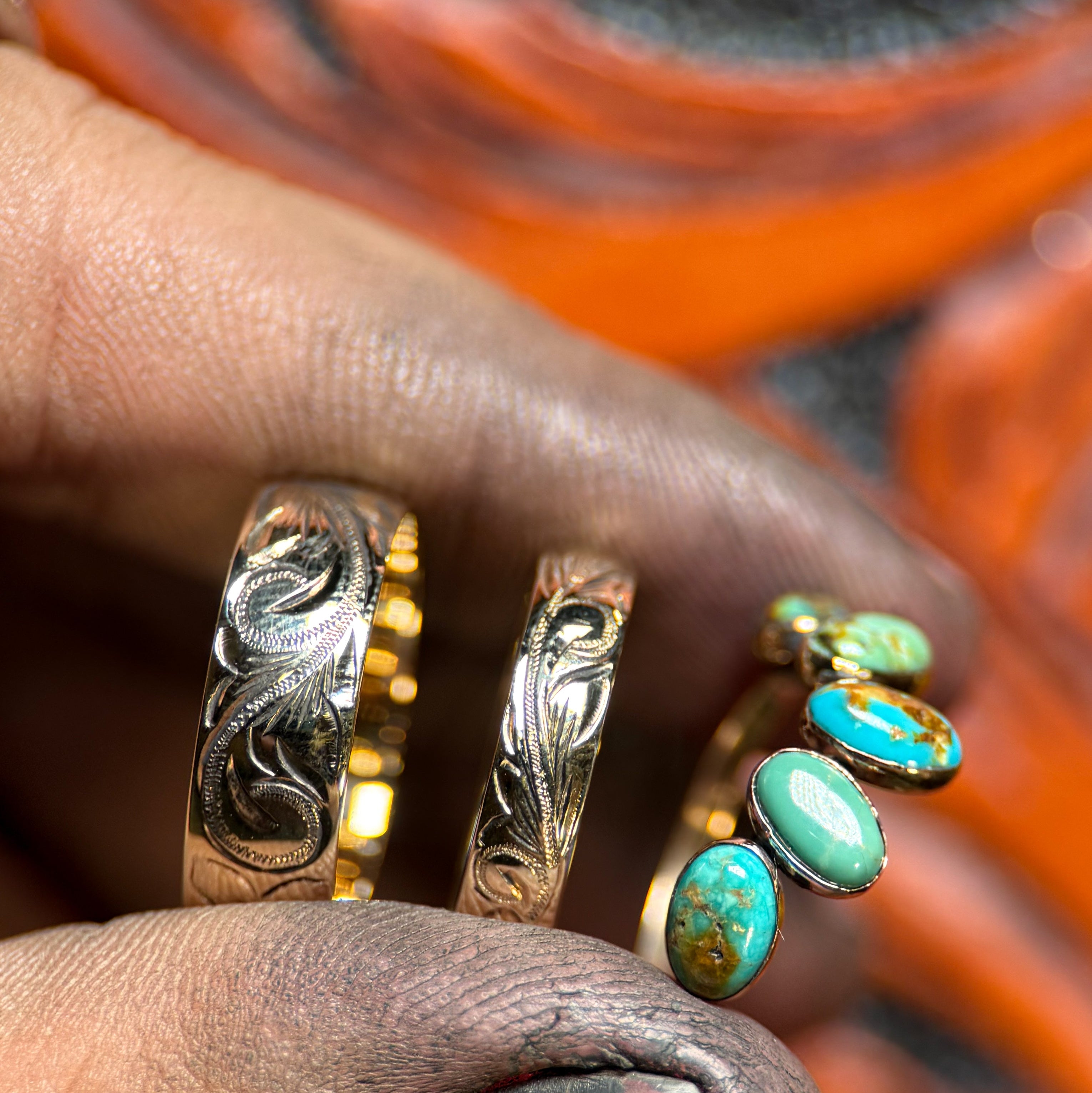 14 karat Oval Gold turquoise Wedding Band.