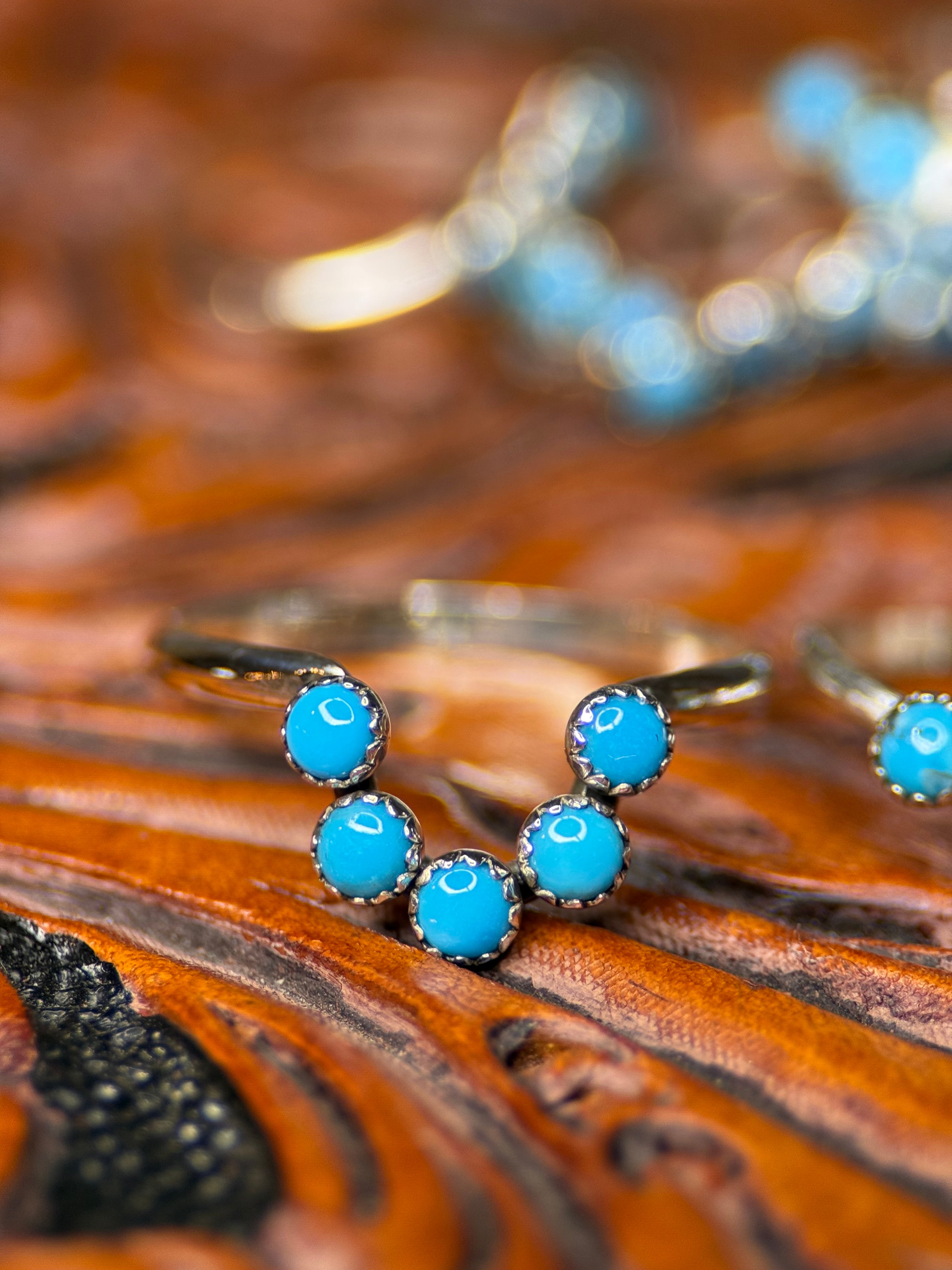 TURQUOISE 3MM ARCH SILVER WEDDING BANDS.