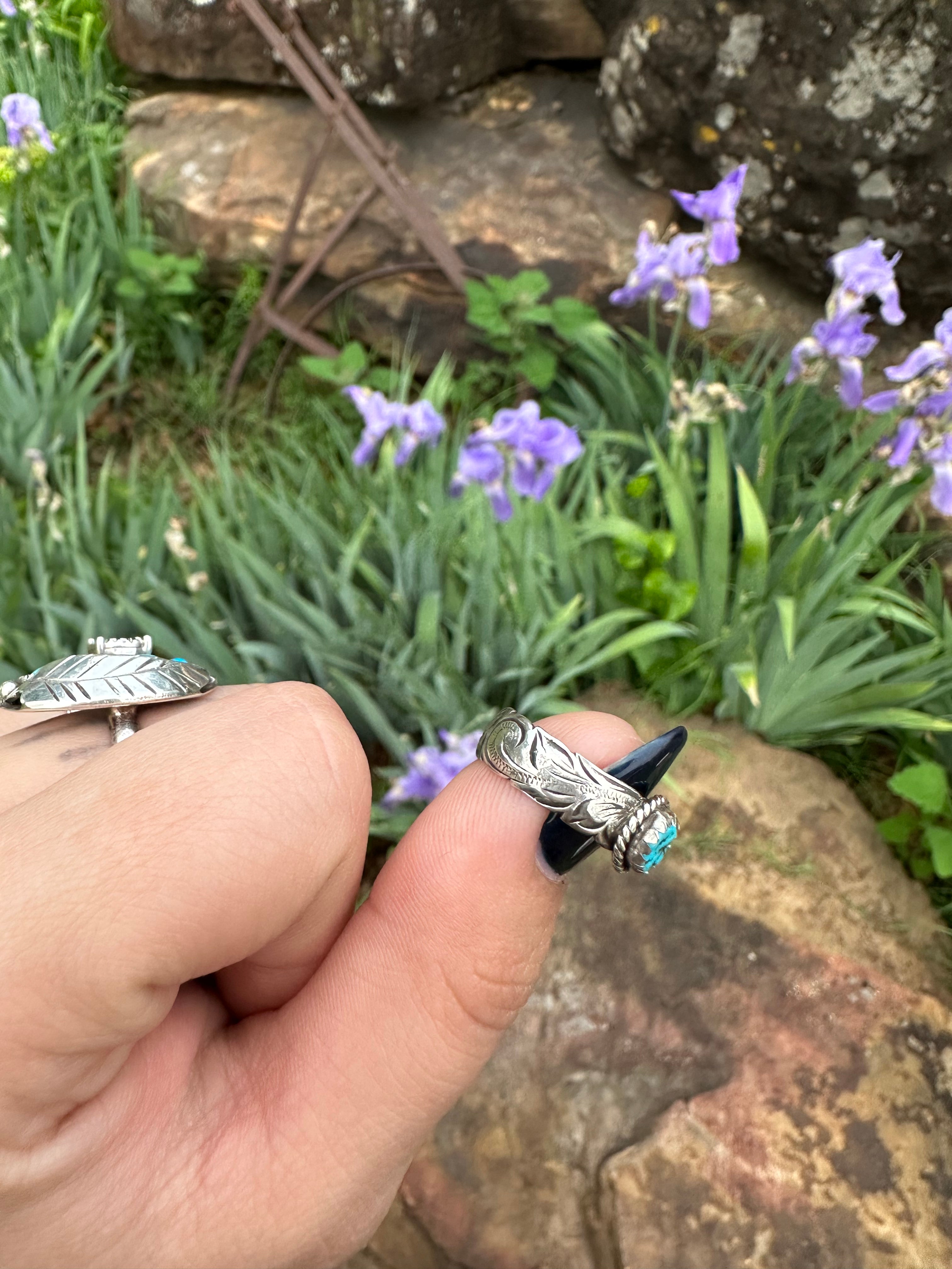 Fully Engraved Kingman Turquoise Custom Ring.