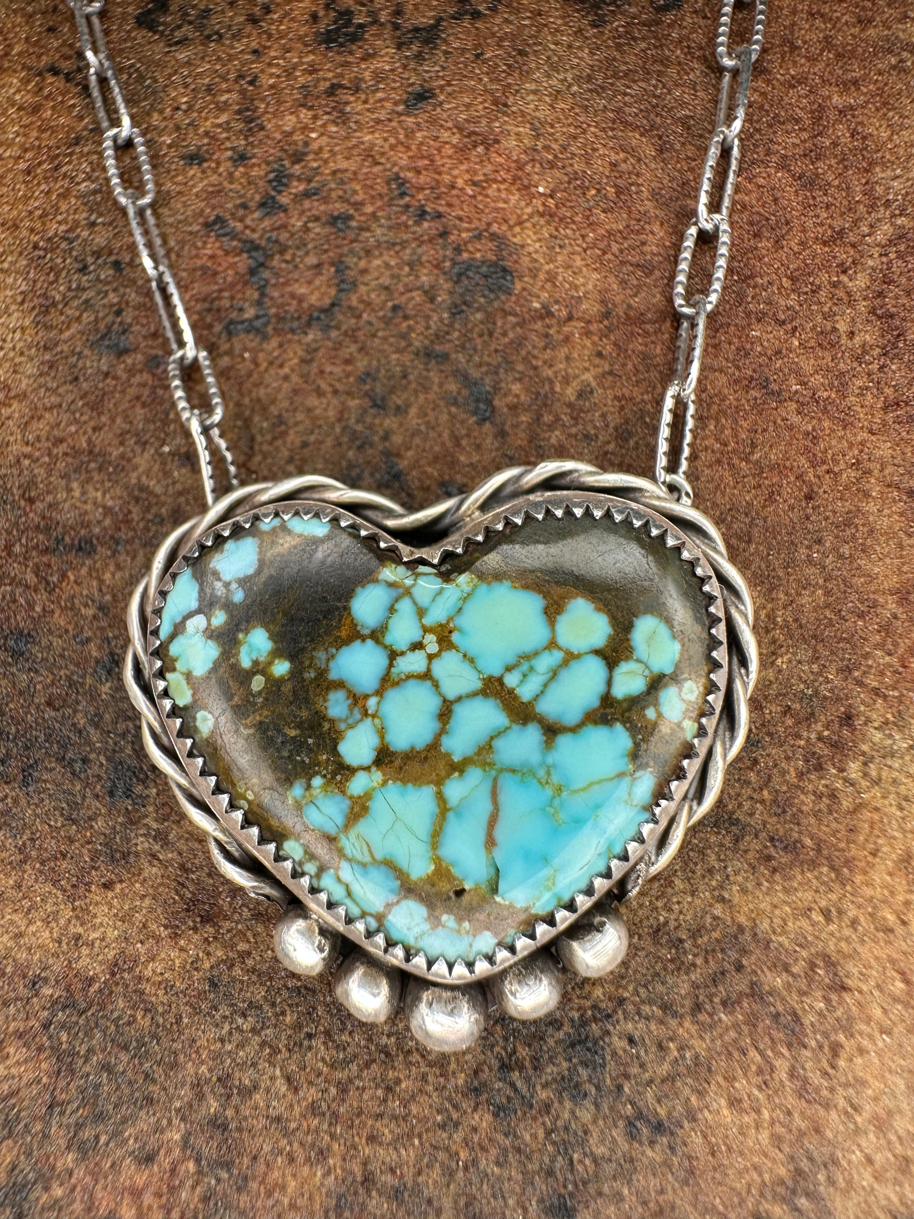 Number 8 Turquoise Heart With Paperclip Chain.