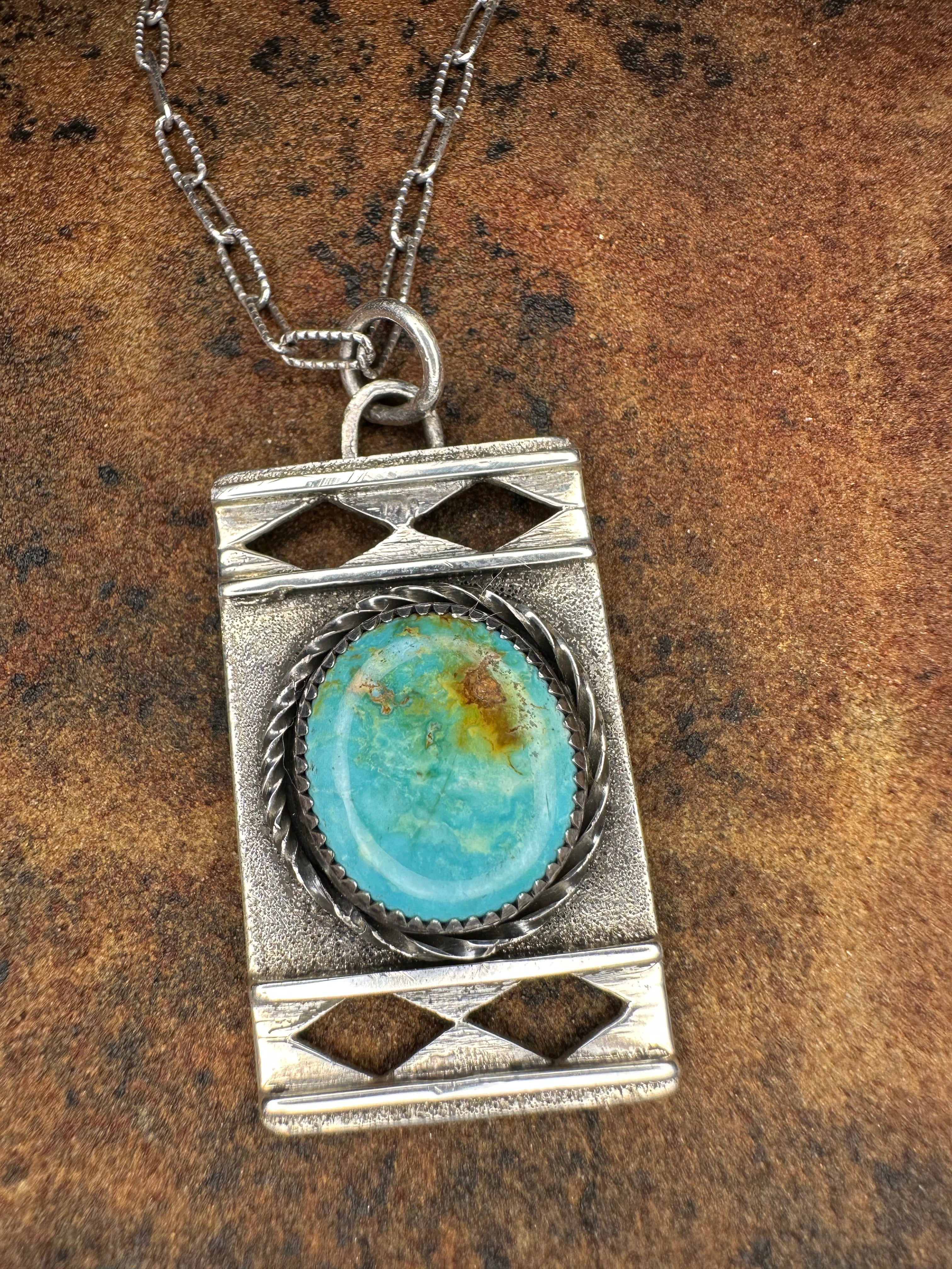 Rare Royston Turquoise Card Pendant.