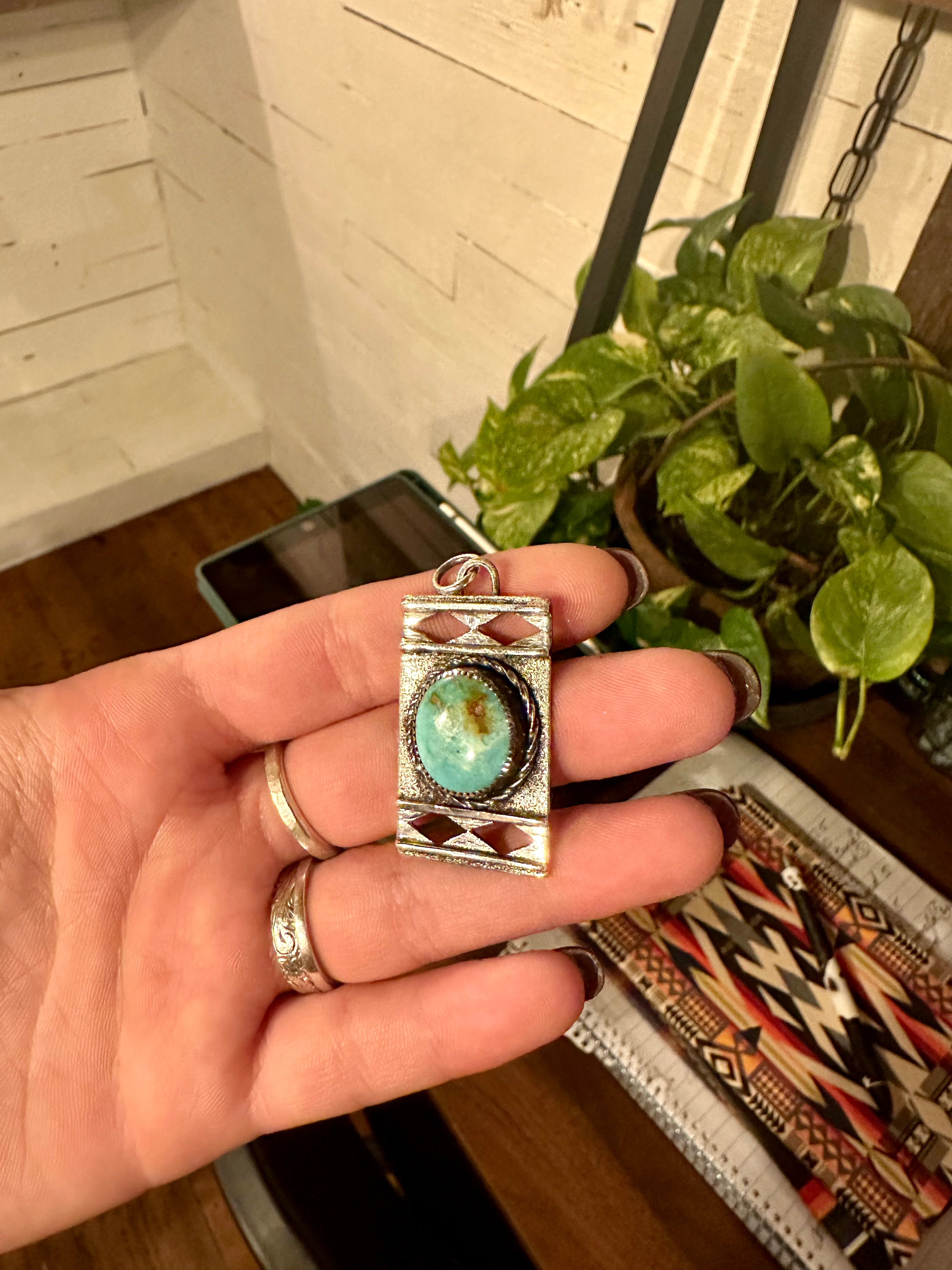 Rare Royston Turquoise Card Pendant.