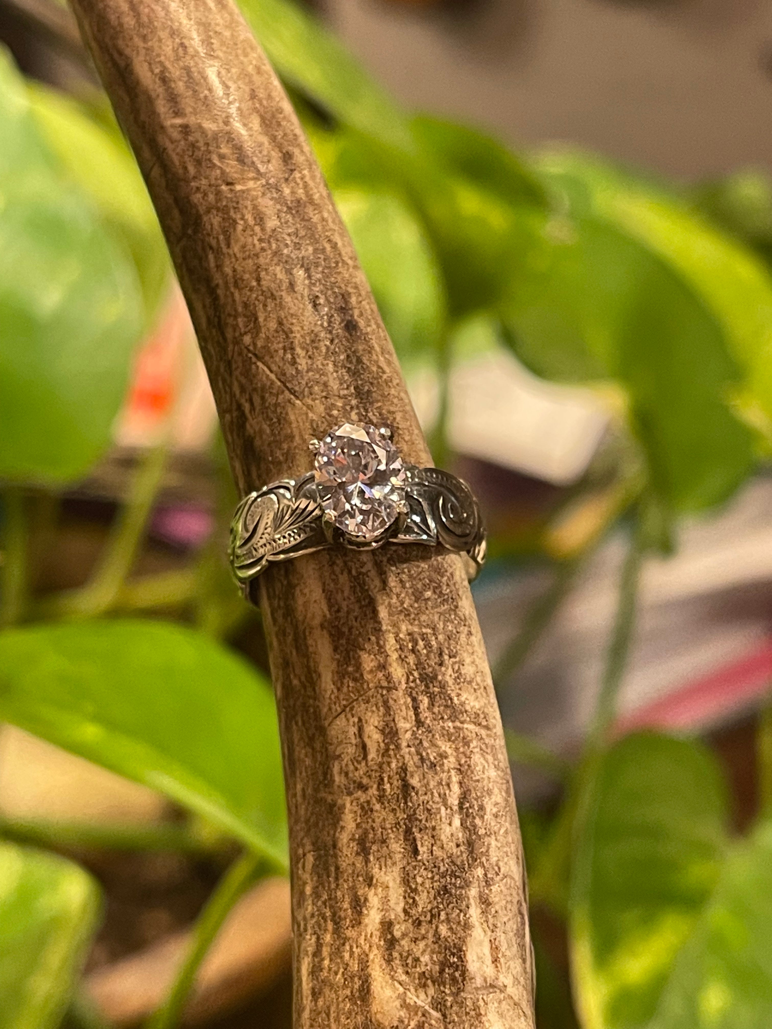 Oval Cut Solitaire Fully Engraved Custom Engagement Ring.